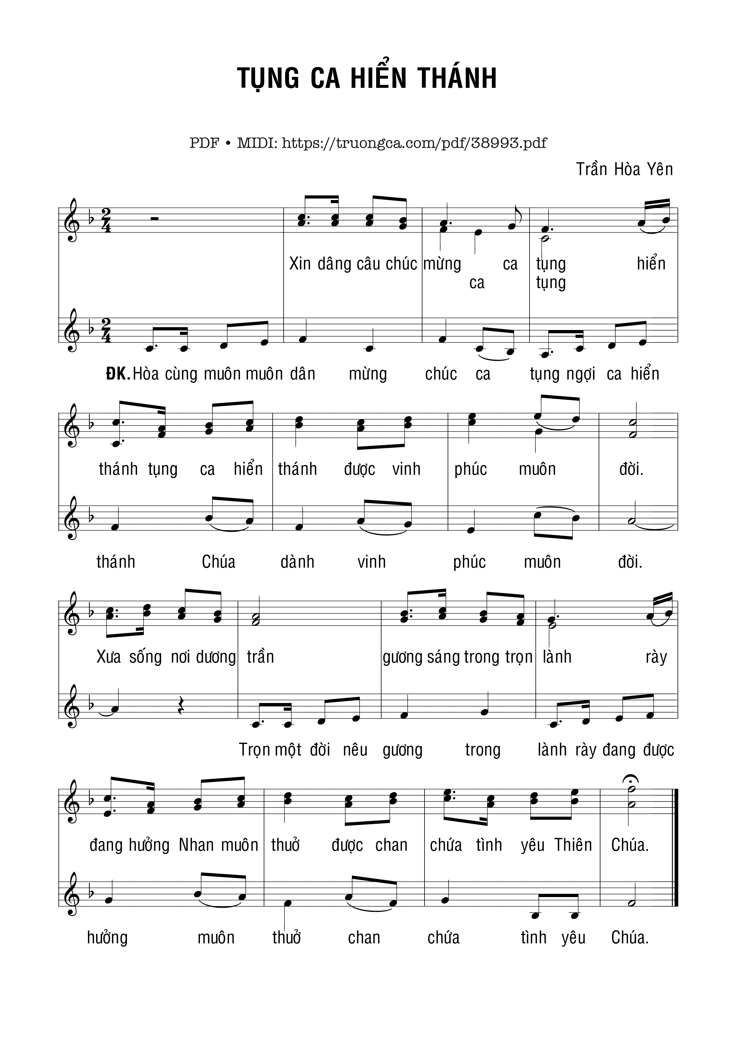 Trang 1 của Sheet nhạc PDF bài hát Tụng Ca Hiển Thánh - Trần Hòa Yên