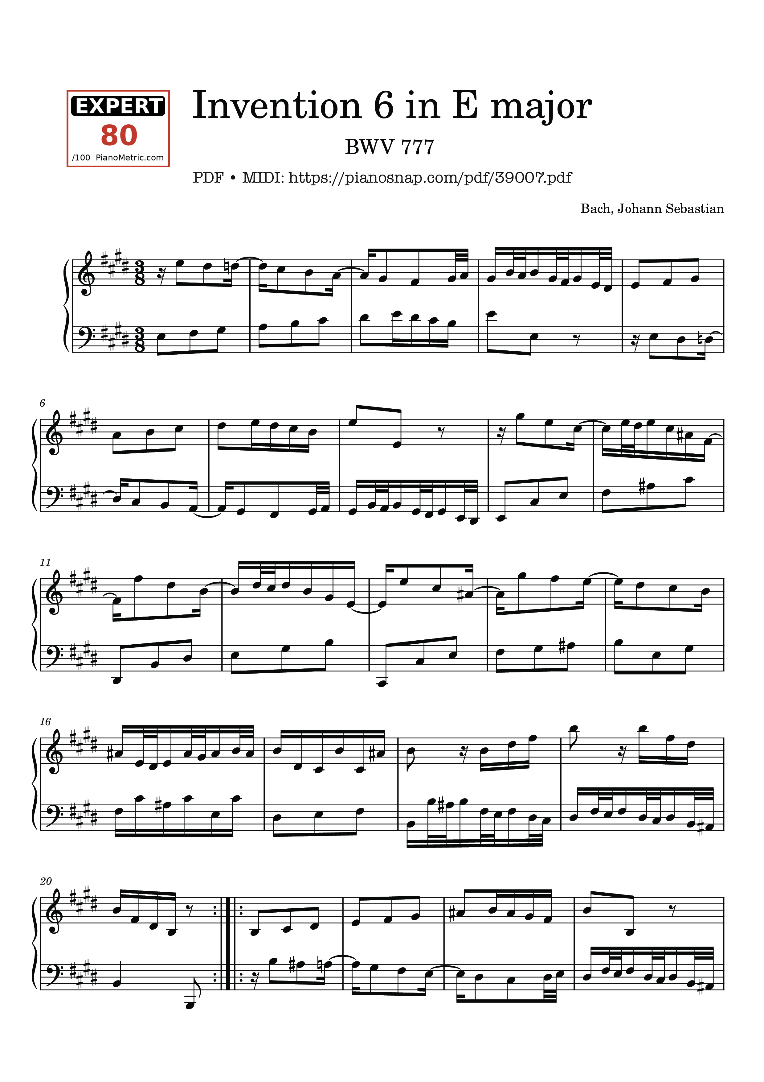 Trang 1 của Sheet nhạc PDF bài hát Invention No. 6 in E Major, BWV 777 - Johann Sebastian Bach