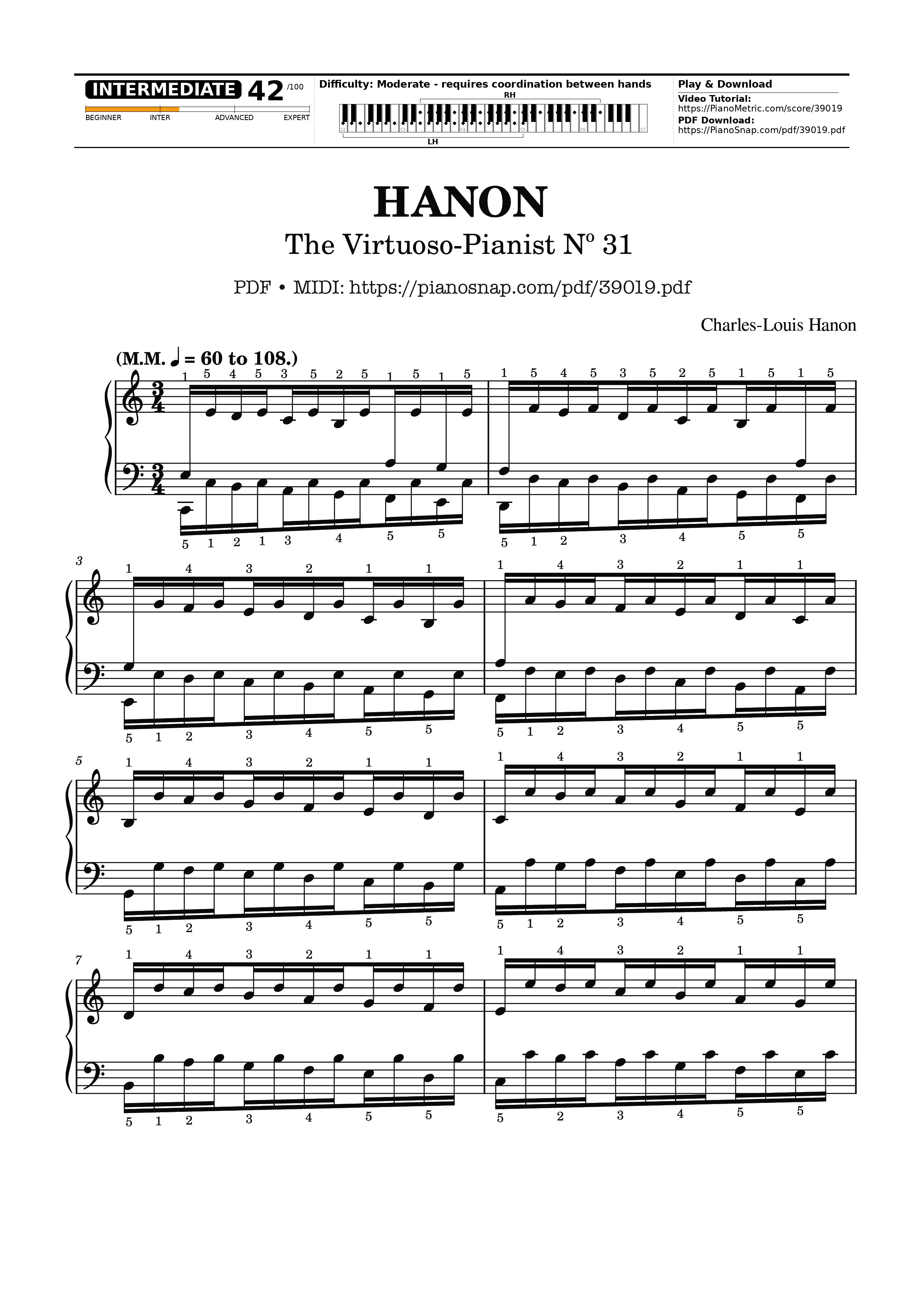 Trang 1 của Sheet nhạc PDF Piano bài hát Hanon - The Virtuoso Pianist No. 31 - Charles-Louis Hanon