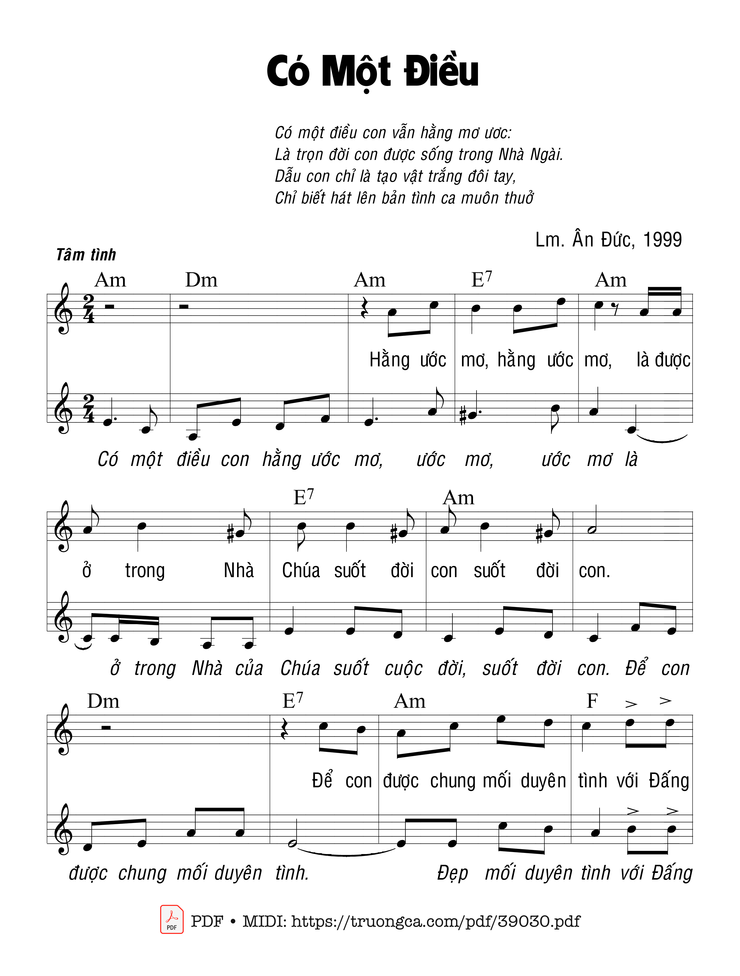 Trang 1 của Sheet nhạc PDF bài hát Có Một Điều - Ân Đức