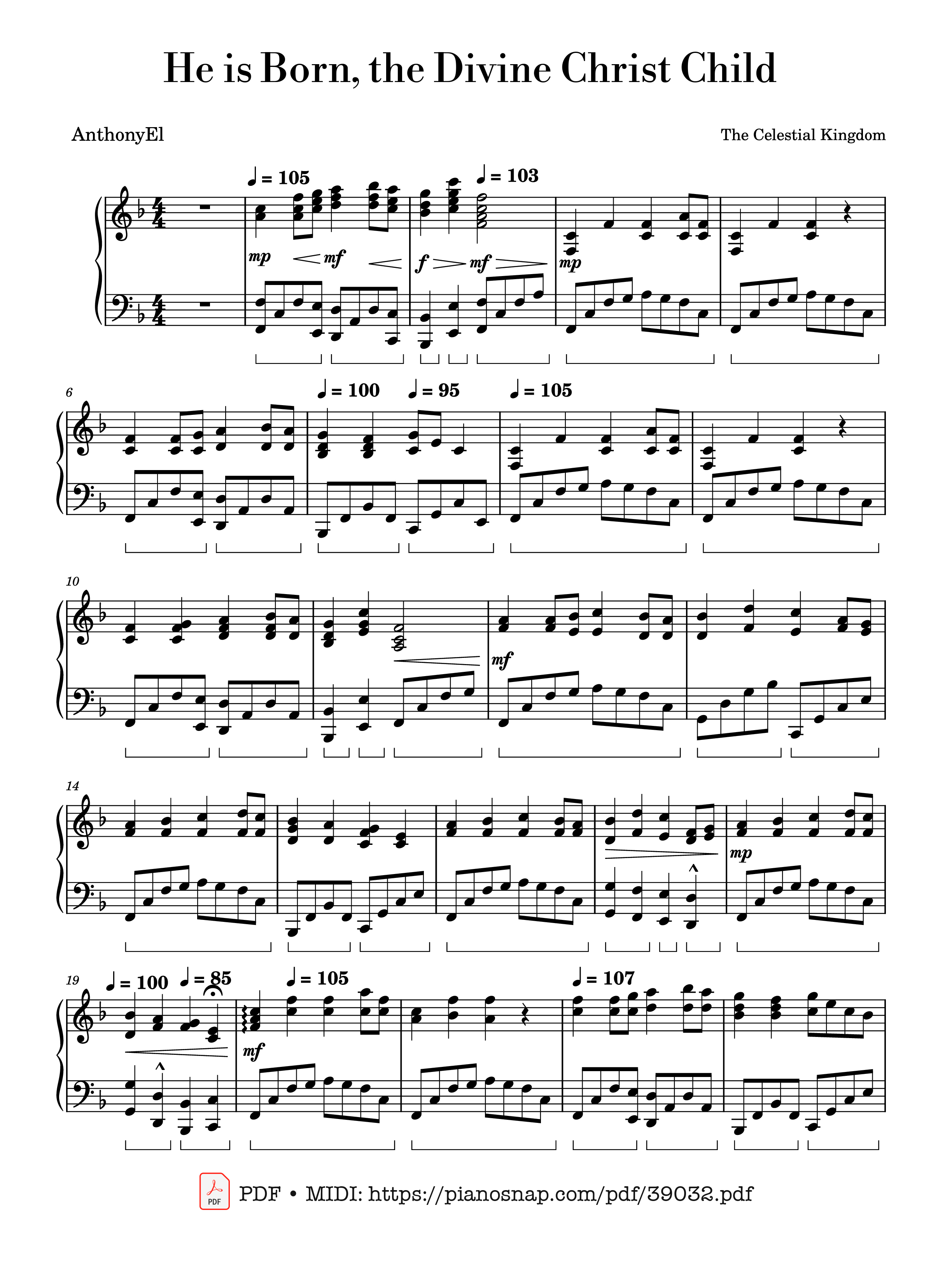 Trang 1 của Sheet nhạc PDF Piano bài hát He is Born, the Divine Christ Child Piano - Traditional