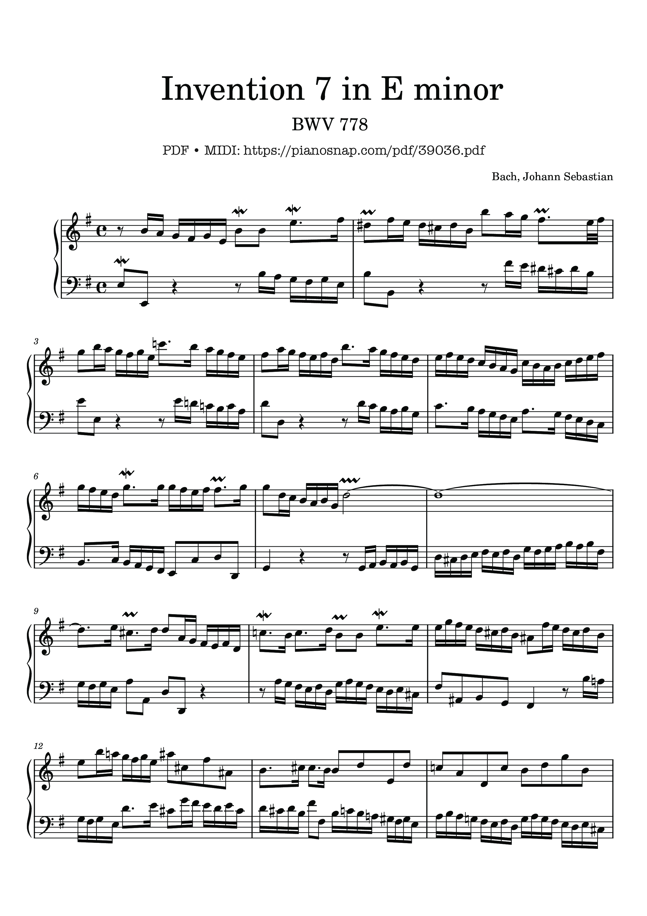 Trang 1 của Sheet nhạc PDF bài hát Invention No. 7 in E minor, BWV 778 - Johann Sebastian Bach