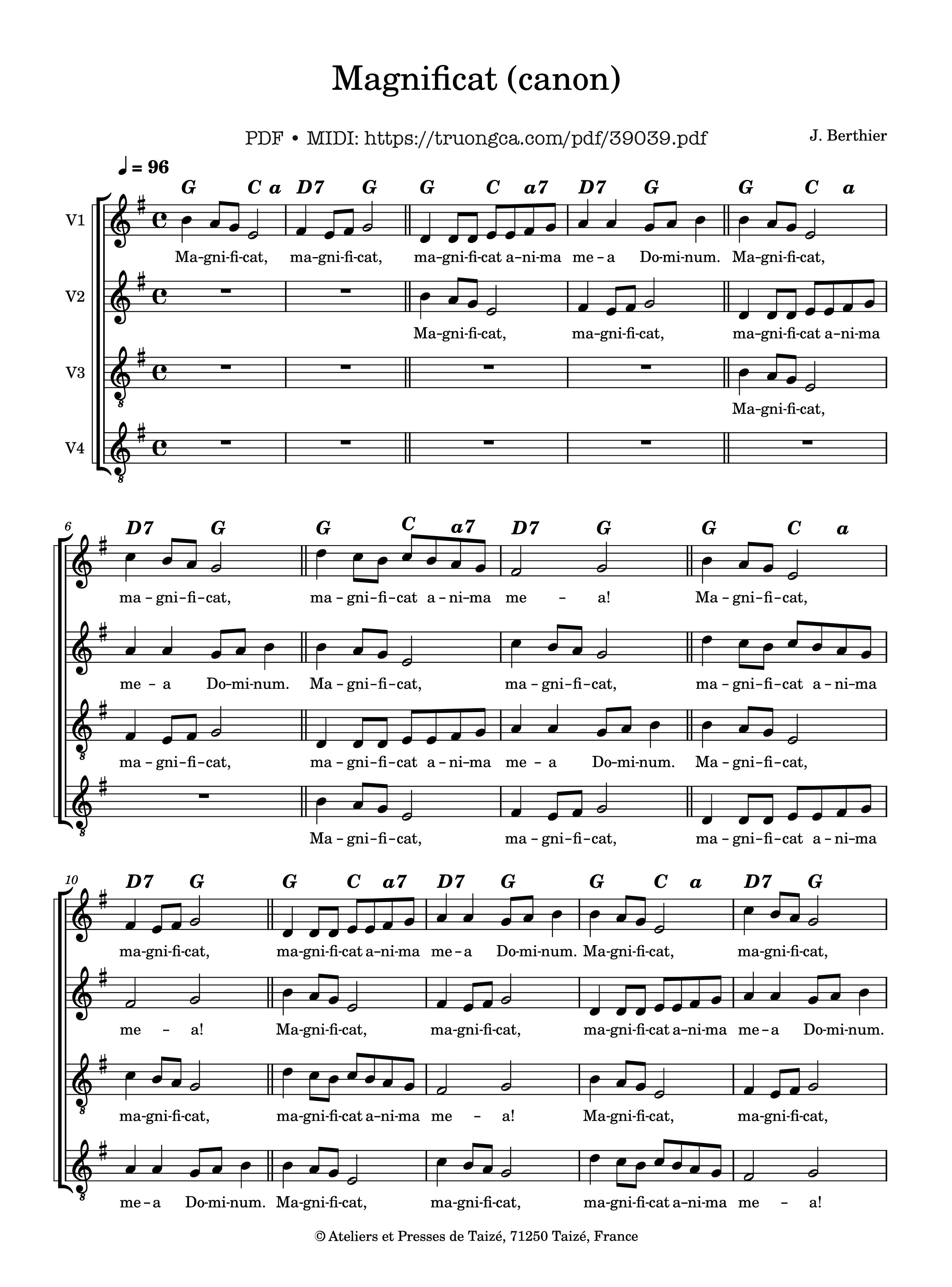 Trang 1 của Sheet nhạc PDF bài hát Magnificat (canon) - Taizé - Jacques Berthier