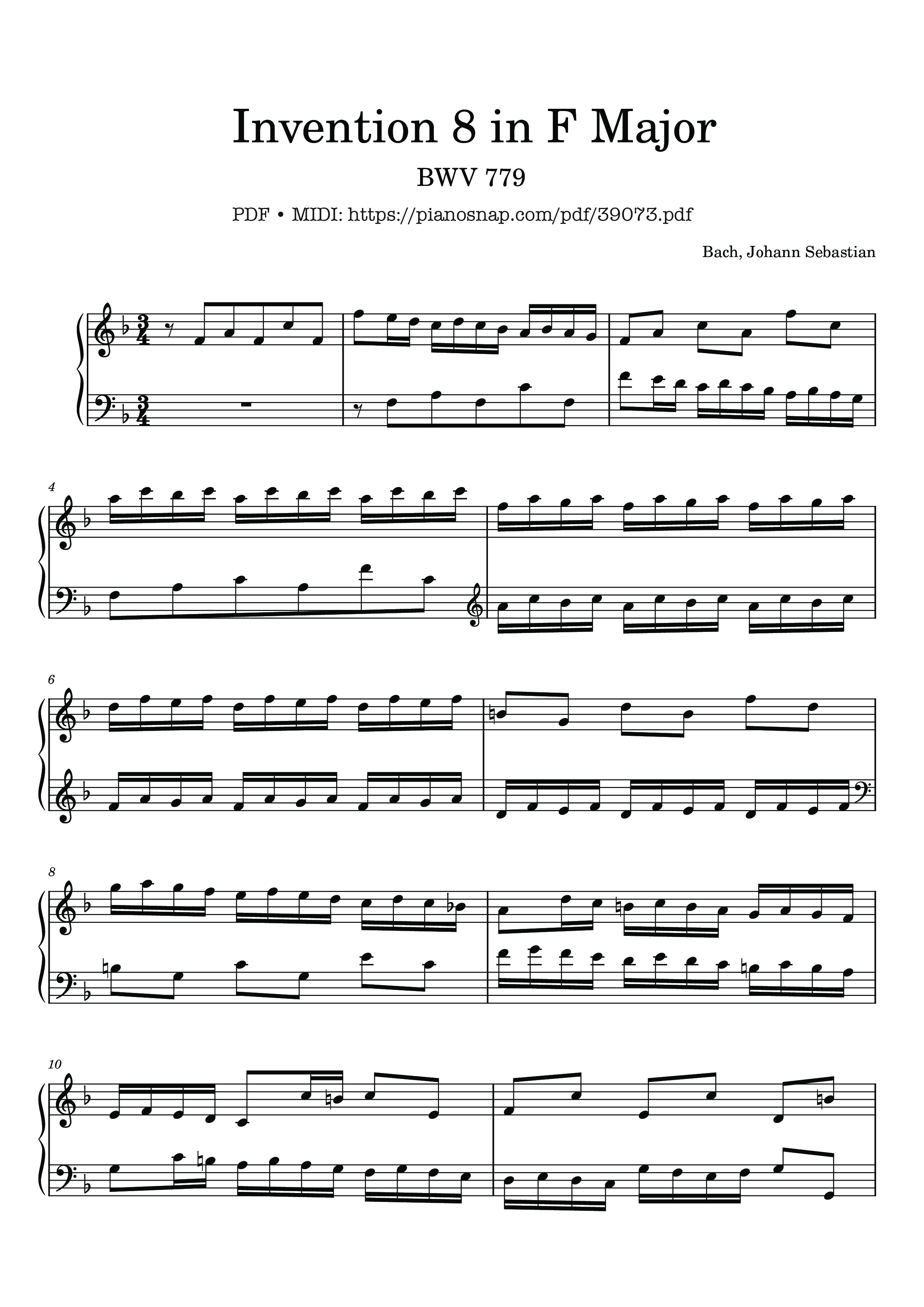 Trang 1 của Sheet nhạc PDF bài hát Invention 8 in F Major, BWV 779 - Johann Sebastian Bach