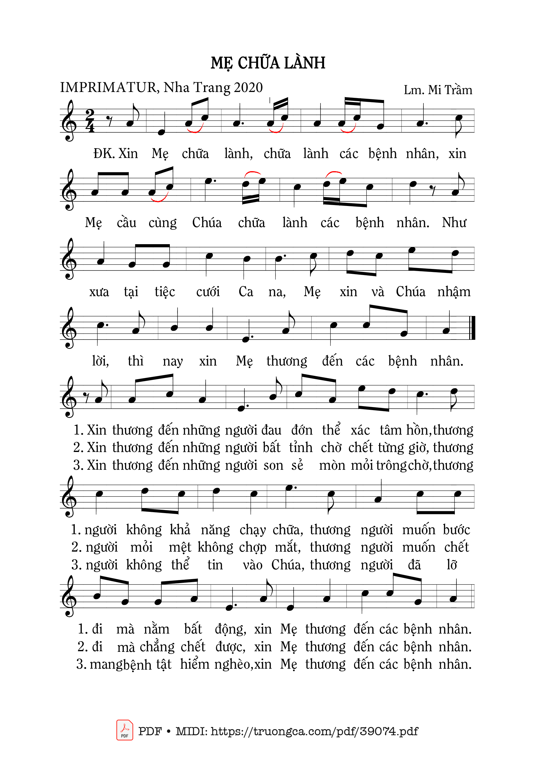 Xin Mẹ chữa lành chữa lành các bệnh nhân, Trang 1