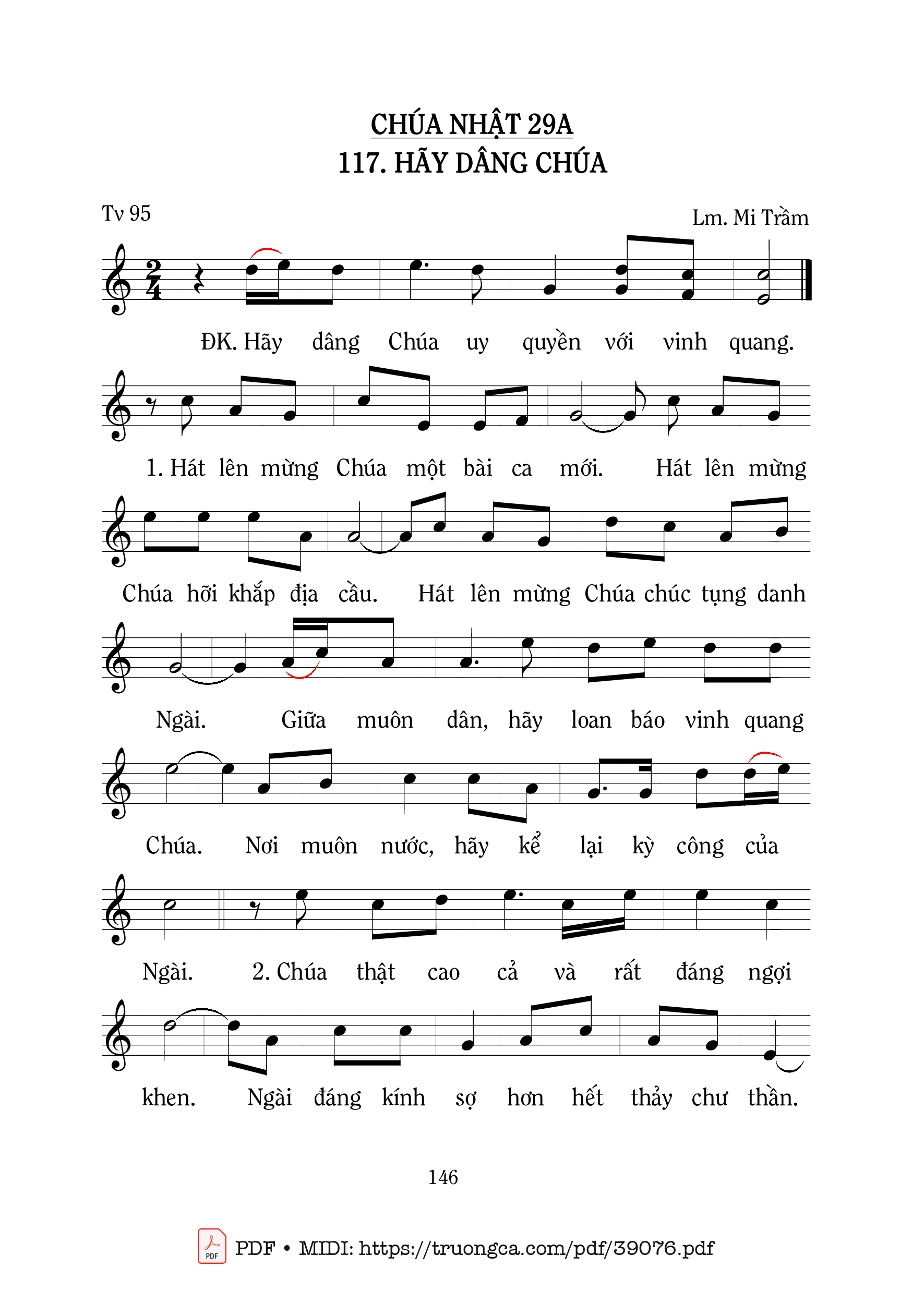 Trang 1 của Sheet nhạc PDF bài hát Thánh Vịnh 95, Hãy Dâng Chúa - Mi Trầm
