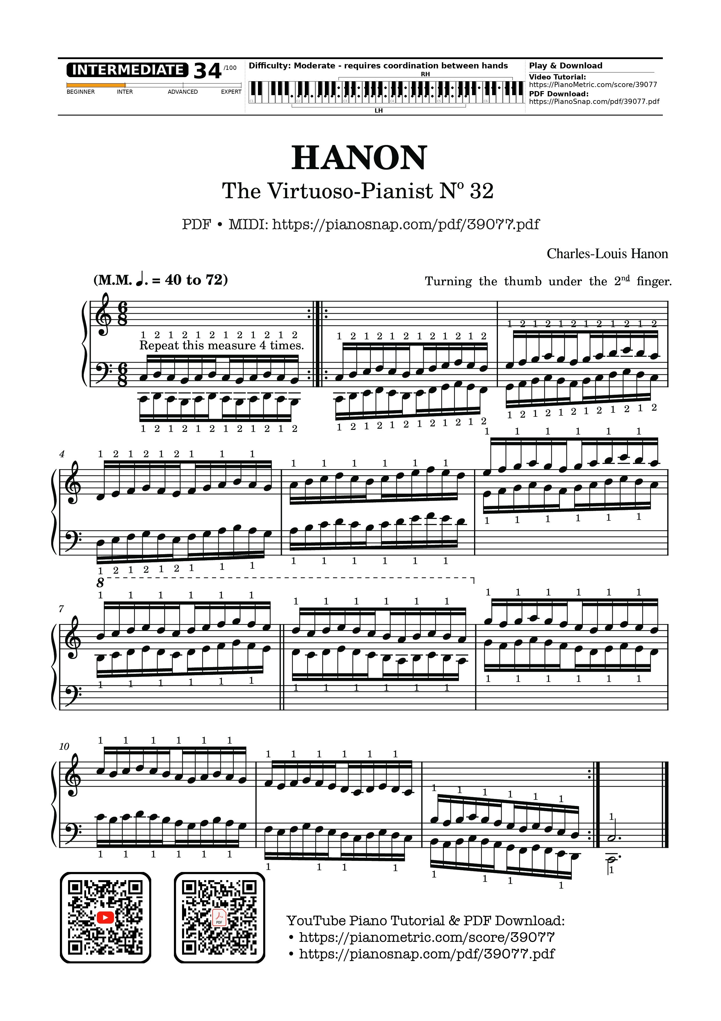 Trang 1 của Sheet nhạc PDF Piano bài hát Hanon - The Virtuoso Pianist No. 32 - Charles-Louis Hanon