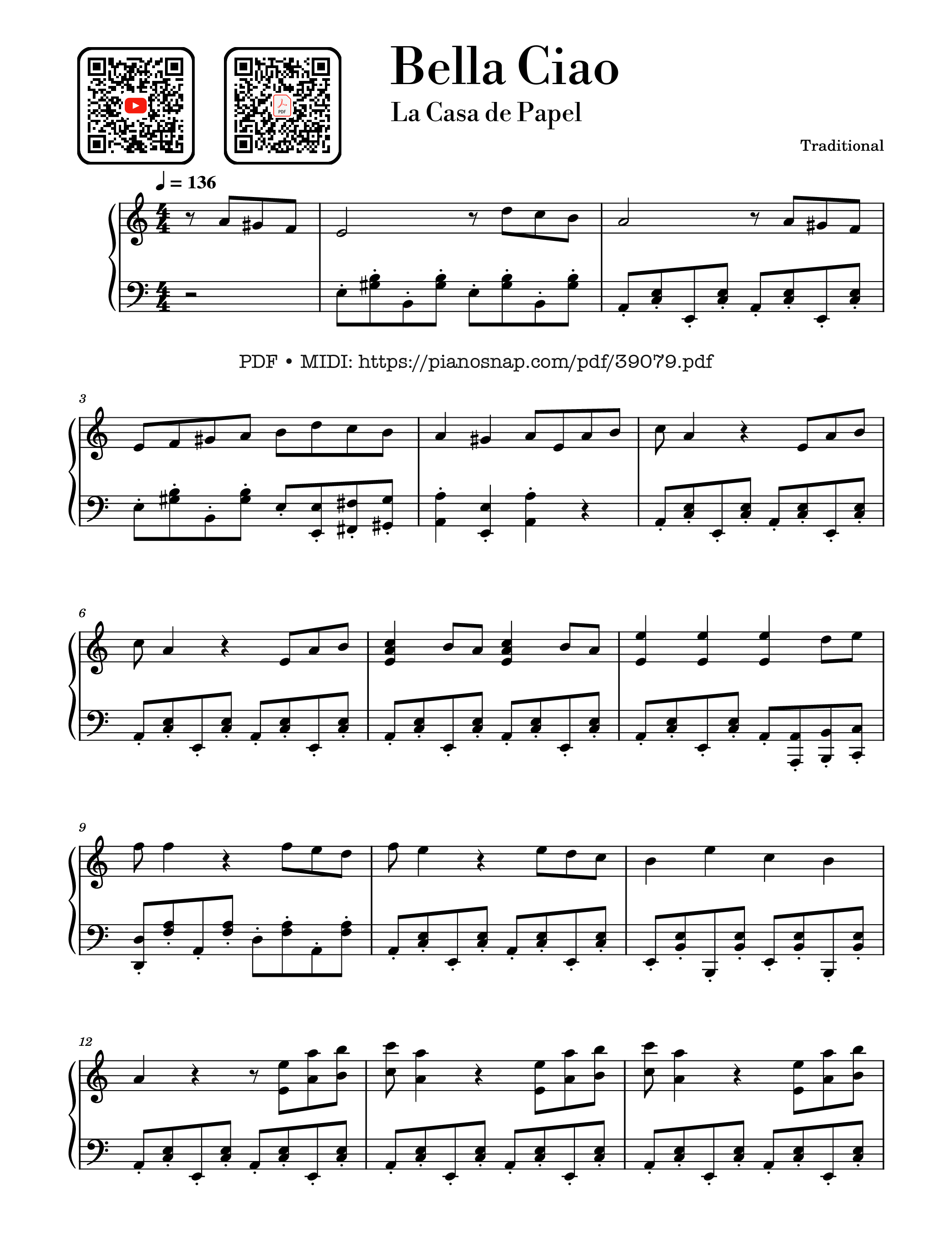 Trang 1 của Sheet nhạc PDF Piano bài hát Bella Ciao (La Casa de Papel) - Traditional