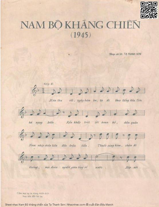 Trang 4 của Sheet nhạc PDF bài hát Nam Bộ kháng chiến - Tạ Thanh Sơn, Mùa thu  rồi ngày hăm ba. Ta đi  theo tiếng kêu sơn hà nguy biến Rền khắp trời lời hoan  hô dân quân nam