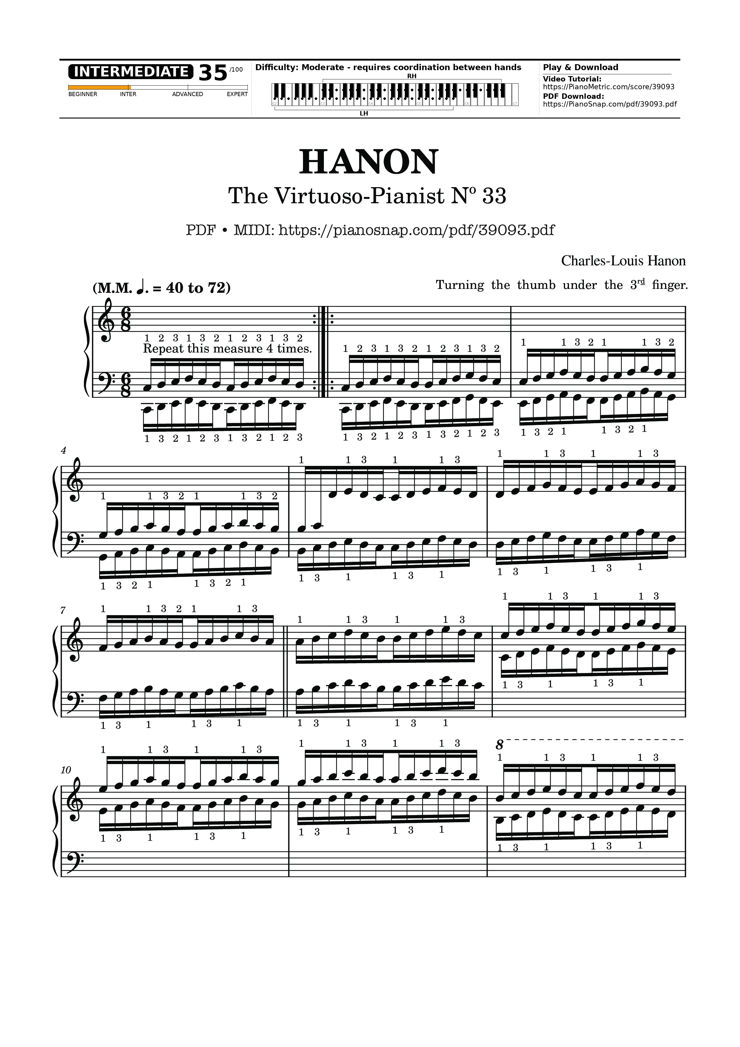Trang 1 của Sheet nhạc PDF Piano bài hát Hanon - The Virtuoso Pianist No. 33 - Charles-Louis Hanon