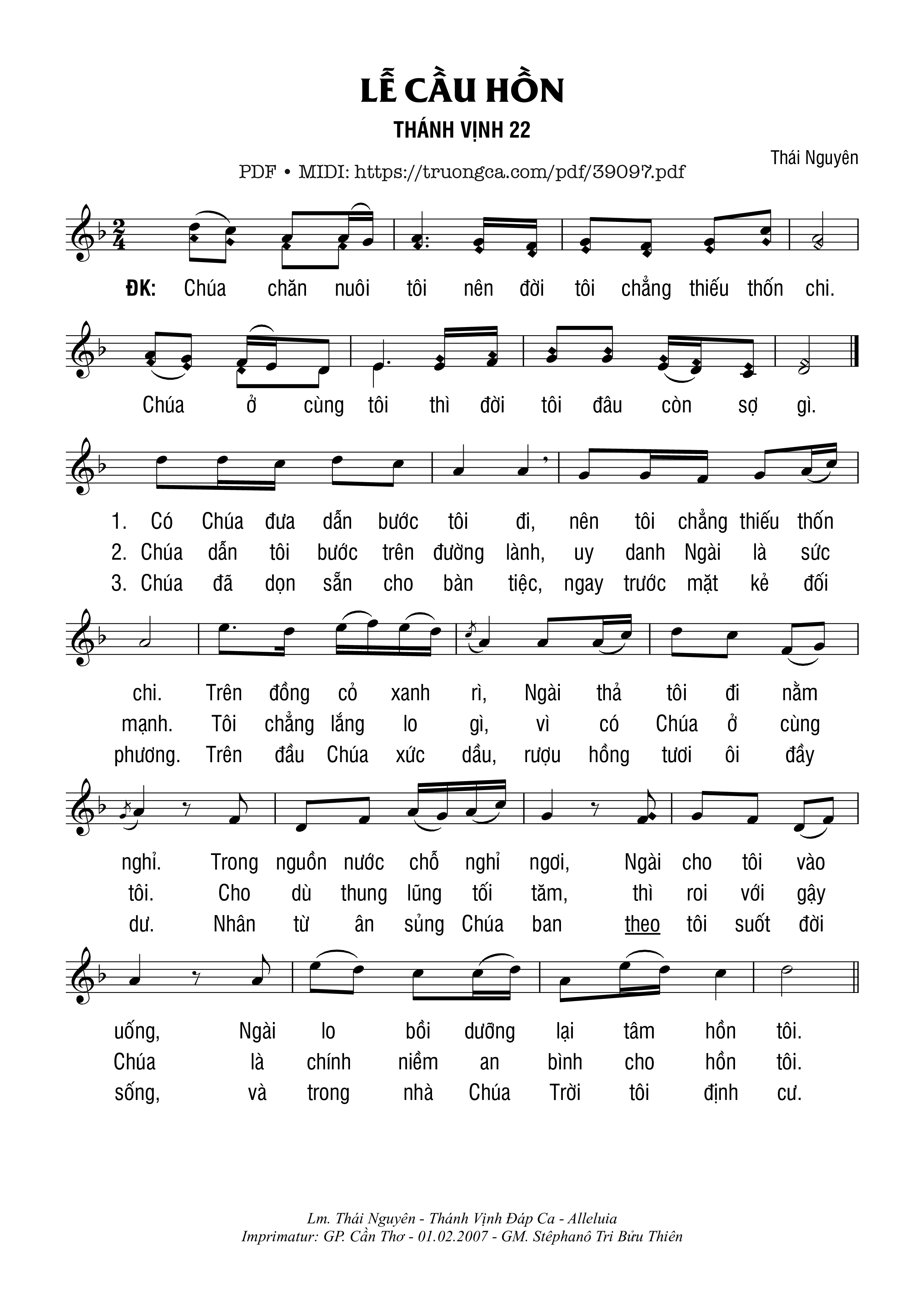 Trang 1 của Sheet nhạc PDF bài hát Thánh Vịnh 22, Lễ Cầu Hồn - Thái Nguyên
