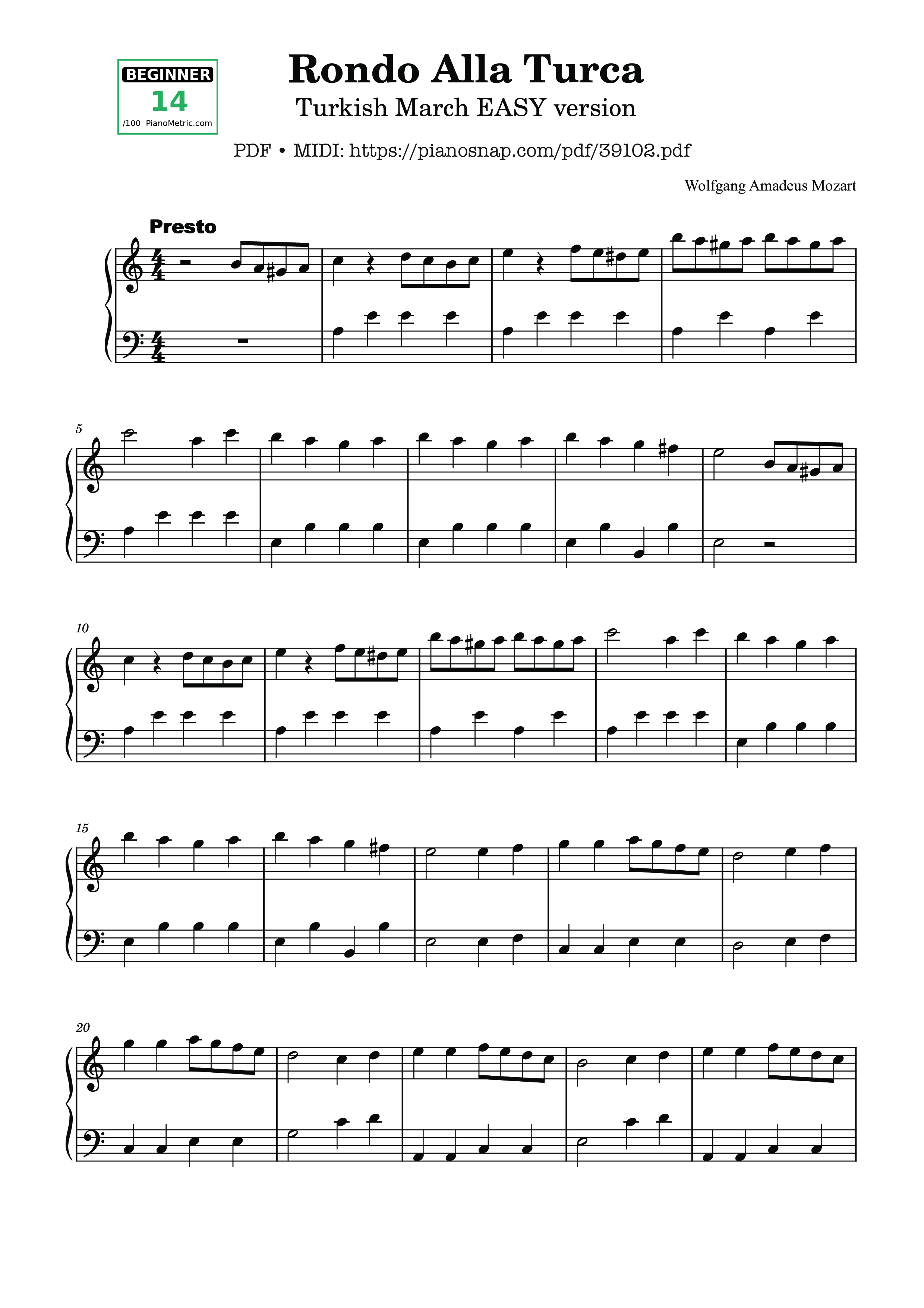 Trang 1 của Sheet nhạc PDF Piano bài hát Rondo Alla Turca - Turkish March EASY version - Wolfgang Amadeus Mozart