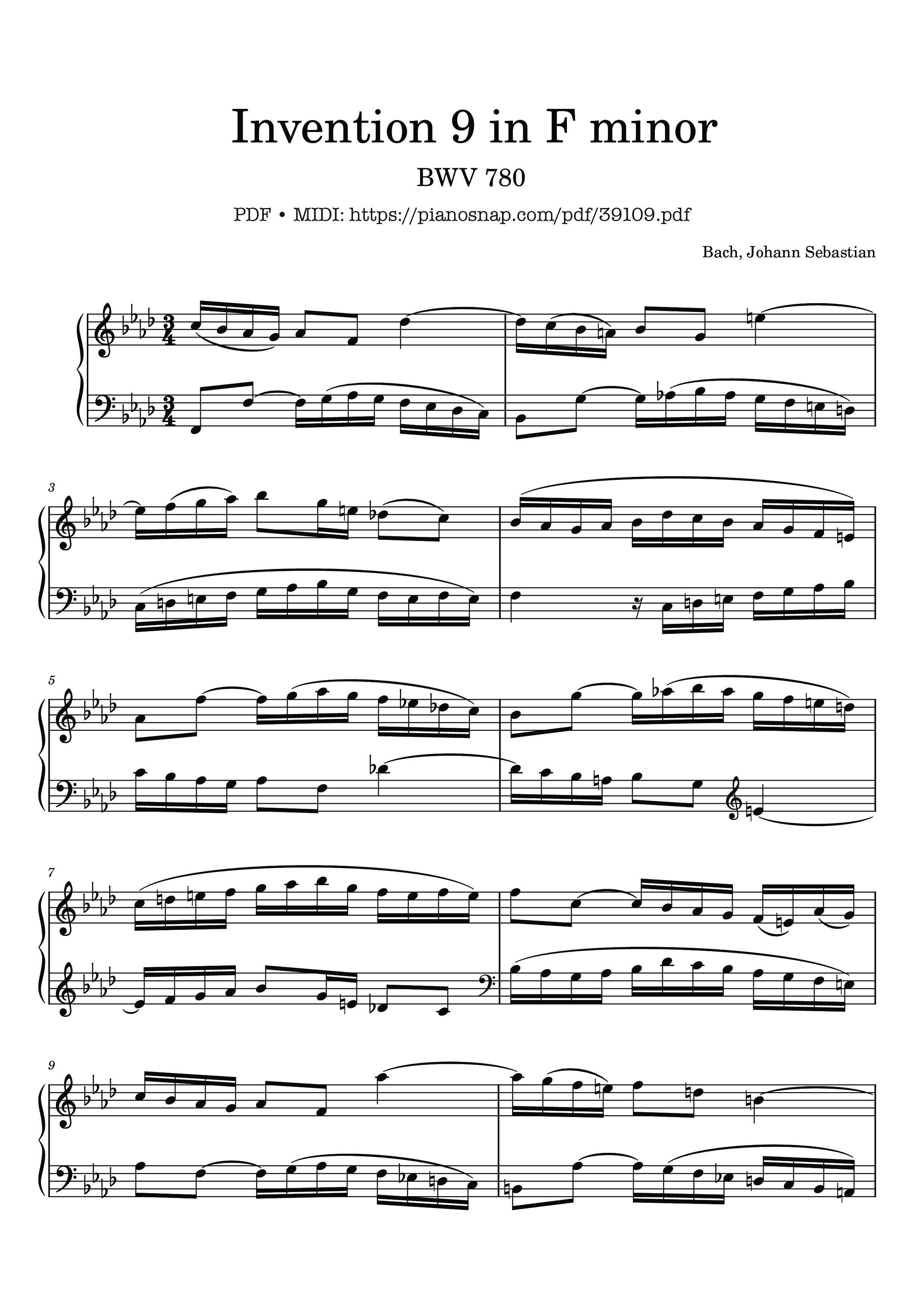 Trang 1 của Sheet nhạc PDF bài hát Invention 9 in F Minor, BWV 780 - Johann Sebastian Bach