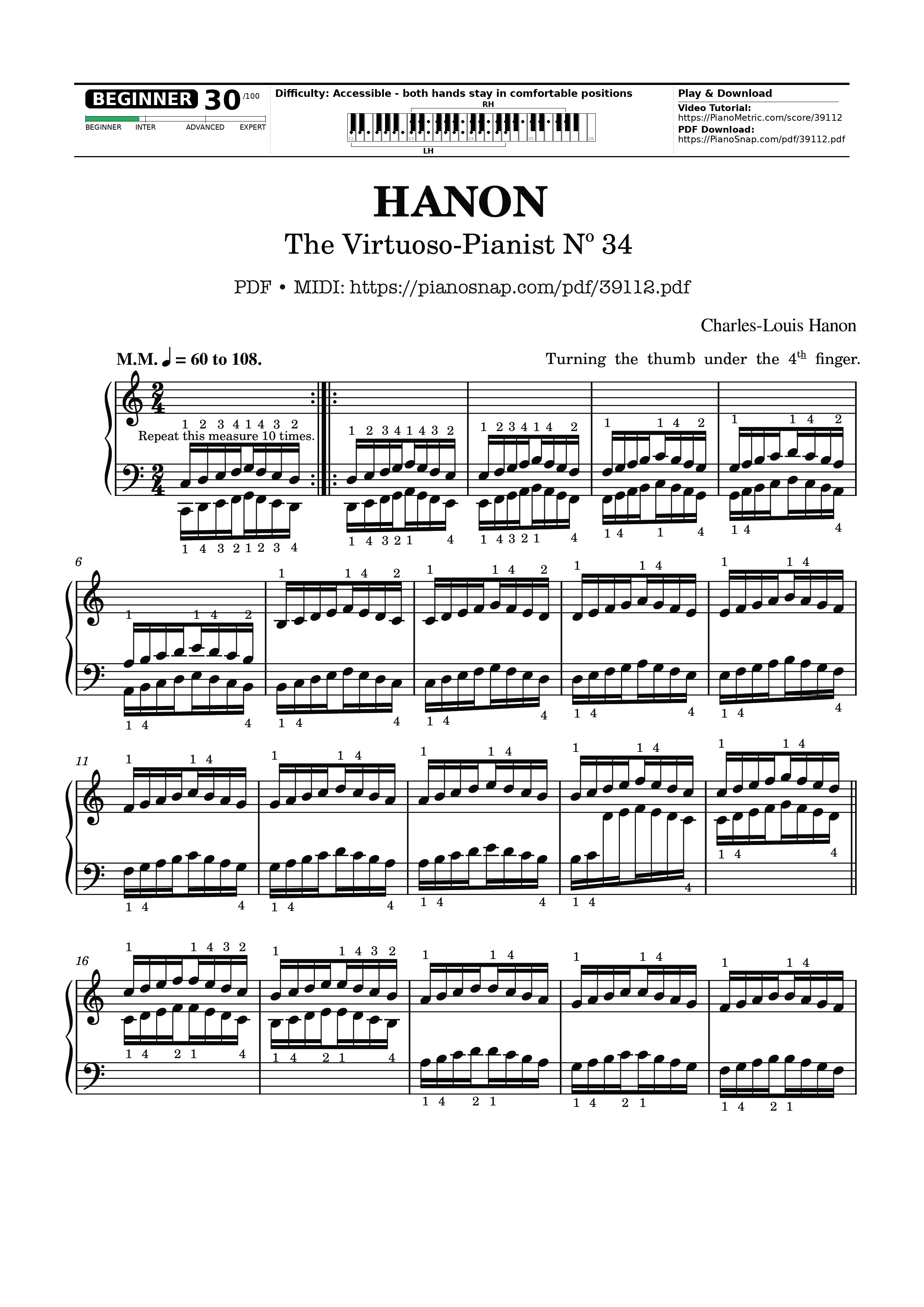 Trang 1 của Sheet nhạc PDF Piano bài hát Hanon - The Virtuoso Pianist No. 34 - Charles-Louis Hanon