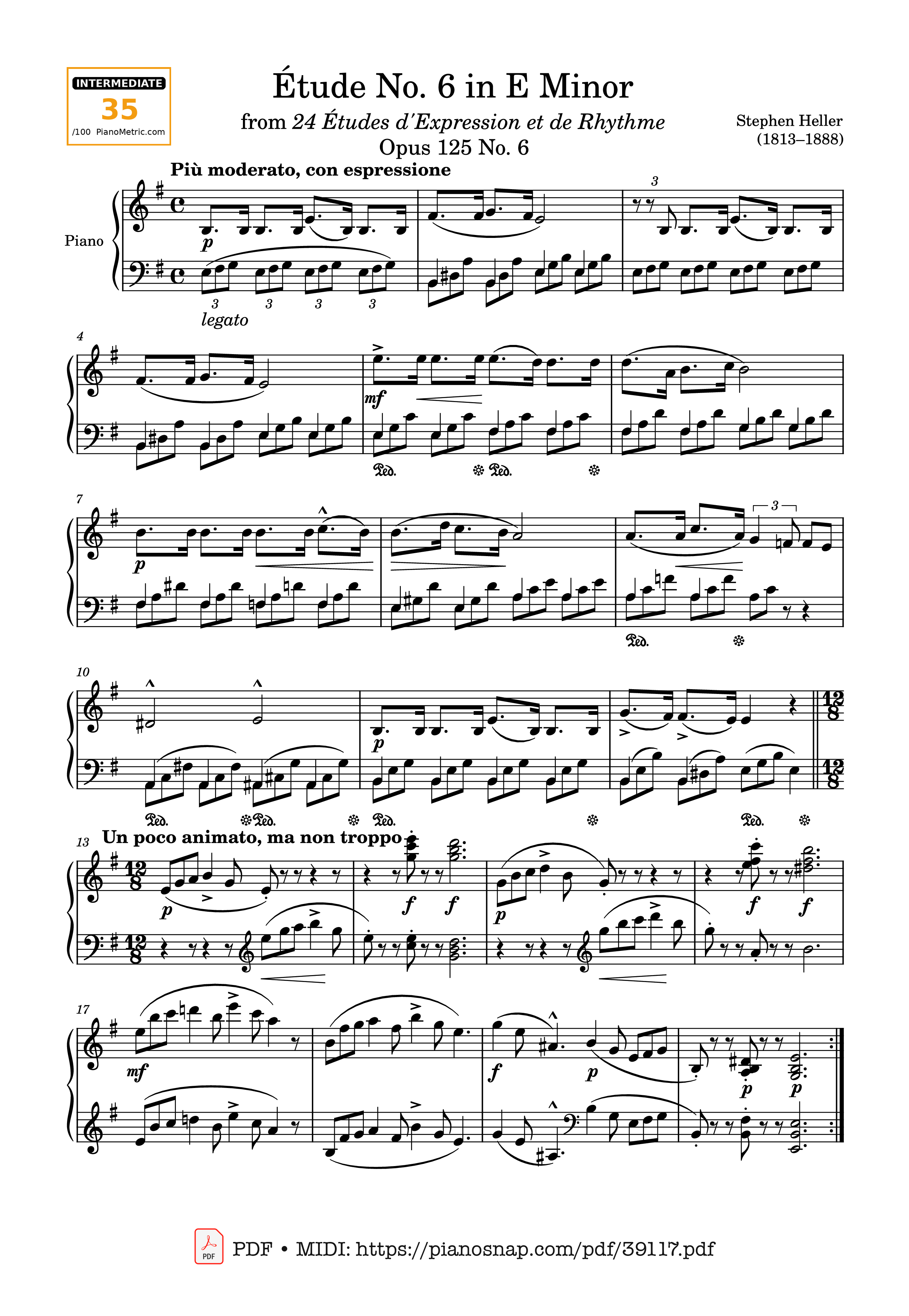 Trang 1 của Sheet nhạc PDF Piano bài hát Étude Opus 125 No. 6 in E Minor - Stephen Heller