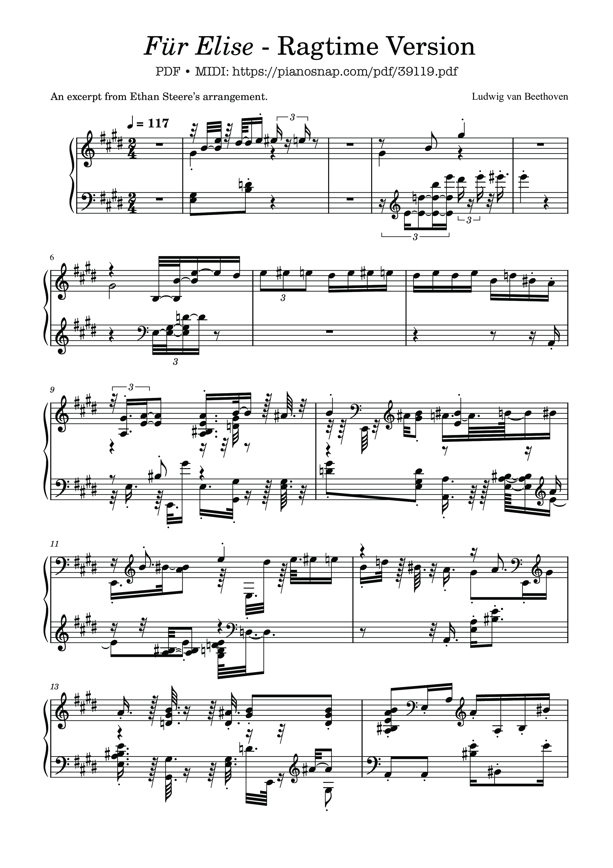 Trang 1 của Sheet nhạc PDF bài hát Fur Elise - Ragtime Version - Ludwig van Beethoven