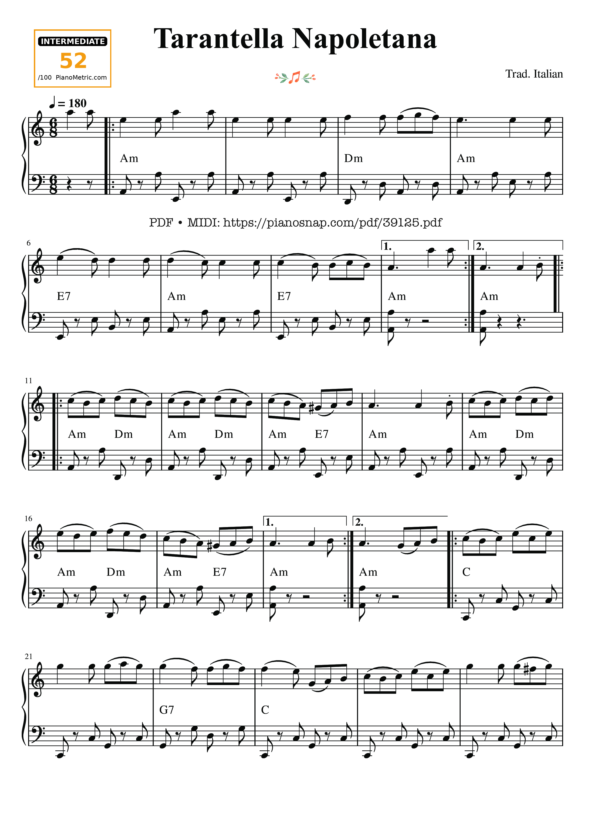 Trang 1 của Sheet nhạc PDF Piano bài hát Tarantella Napoletana Piano - Traditional Italian