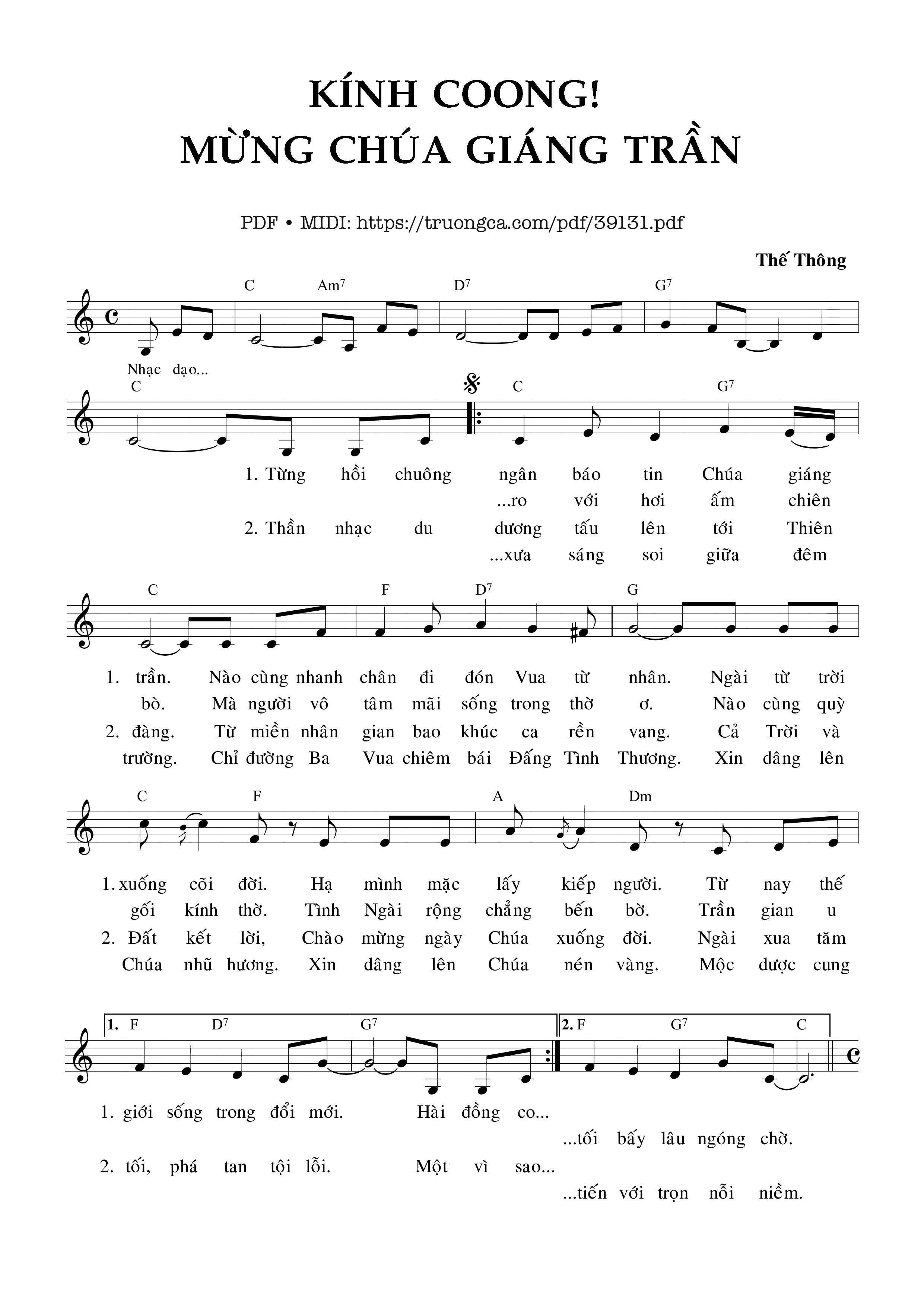 Trang 1 của Sheet nhạc PDF bài hát Kính Coong Mừng Chúa Giáng Trần - Thế Thông