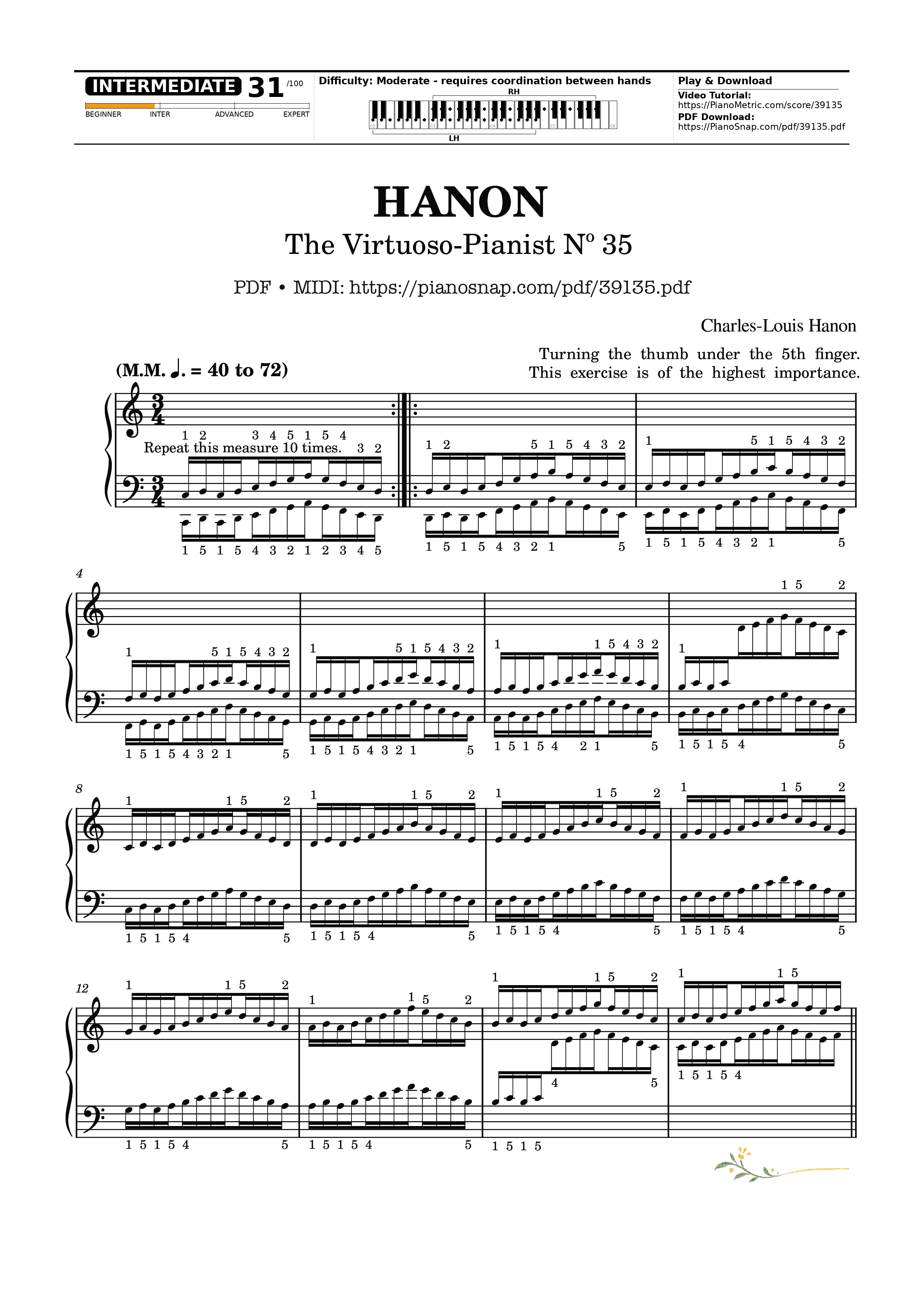 Trang 1 của Sheet nhạc PDF Piano bài hát Hanon - The Virtuoso Pianist No. 35 - Charles-Louis Hanon
