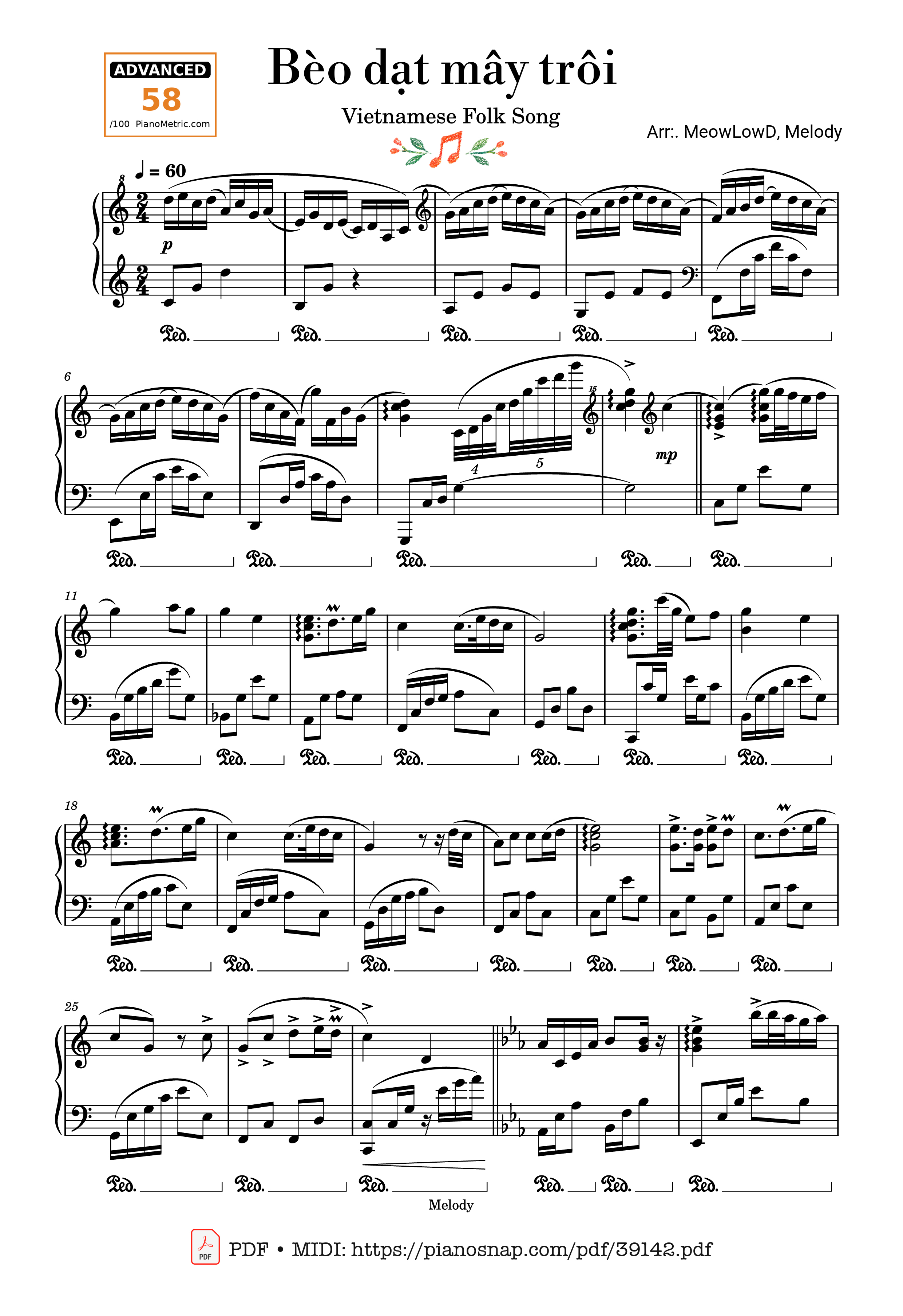 Trang 1 của Sheet nhạc PDF Piano bài hát Bèo dạt mây trôi Piano - Dân ca