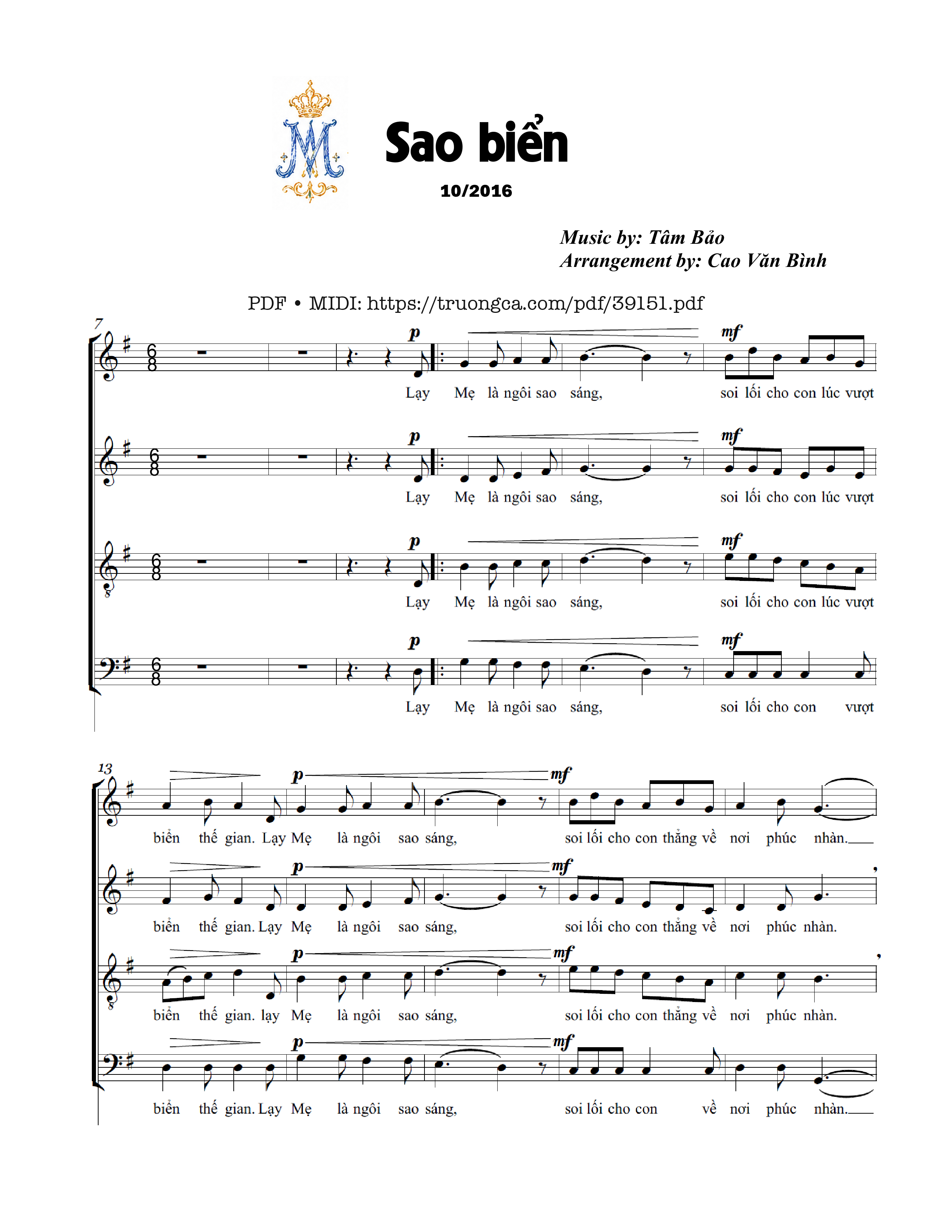 Trang 1 của Sheet nhạc PDF bài hát Sao biển - 4 bè (STAB) - Tâm Bảo