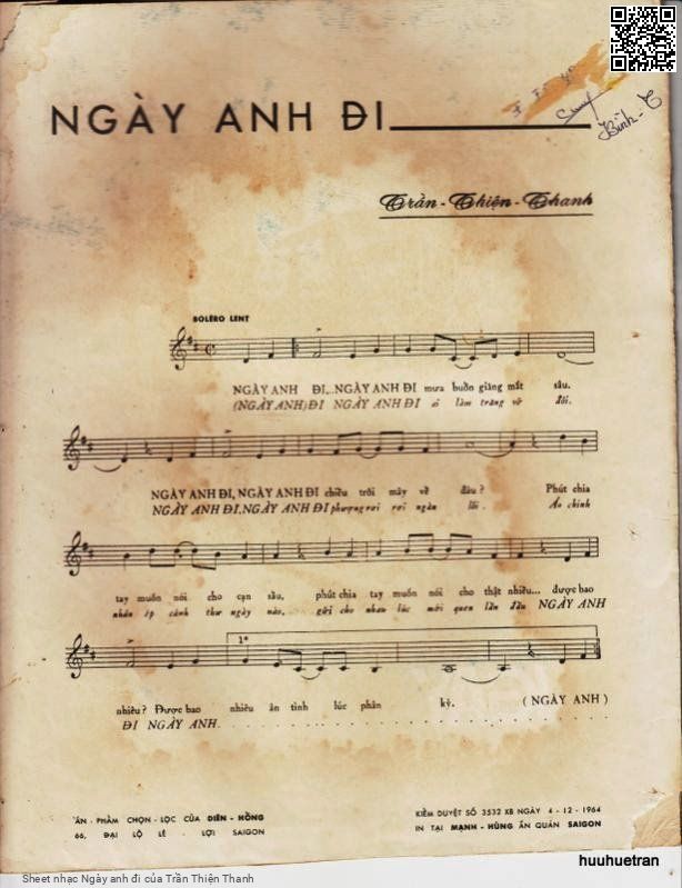 Trang 2 của Sheet nhạc PDF bài hát Ngày anh đi - Trần Thiện Thanh, 1. Ngày anh  đi ngày anh  đi mưa buồn giăng mắt  sâu. Ngày anh  đi ngày anh  đi chiều trôi mây về  đâu