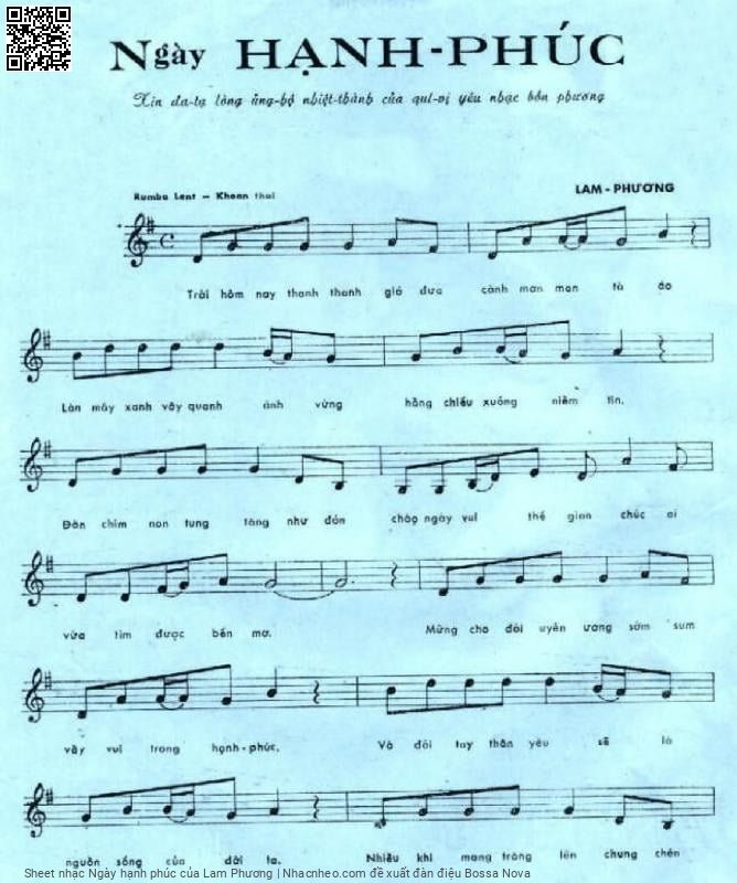 Trang 2 của Sheet nhạc PDF bài hát Ngày hạnh phúc - Lam Phương, 1. Trời hôm nay thanh  thanh gió đưa  cành mơn man tà  áo. Làn mây xanh vây  quanh ánh vừng  hồng chiếu xuống niềm  tin