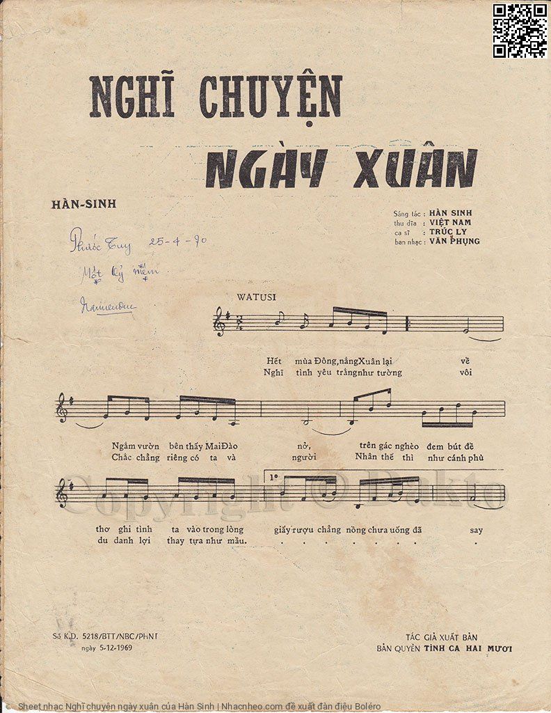 Trang 2 của Sheet nhạc PDF bài hát Nghĩ chuyện ngày xuân - Hàn Sinh, 1. Hết mùa đông nắng xuân lại  về. Ngắm vườn  bên thấy  mai đào  nở Trên gác nghèo đem bút đề  thơ