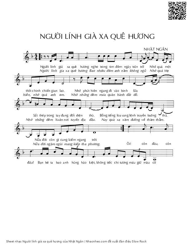 Trang 1 của Sheet nhạc PDF bài hát Người lính già xa quê hương - Nhật Ngân, Người lính  già xa quê  hương. Nghe trong  tim đêm ngày trăn  trở Nhớ quá một  thời chinh chiến gian  lao