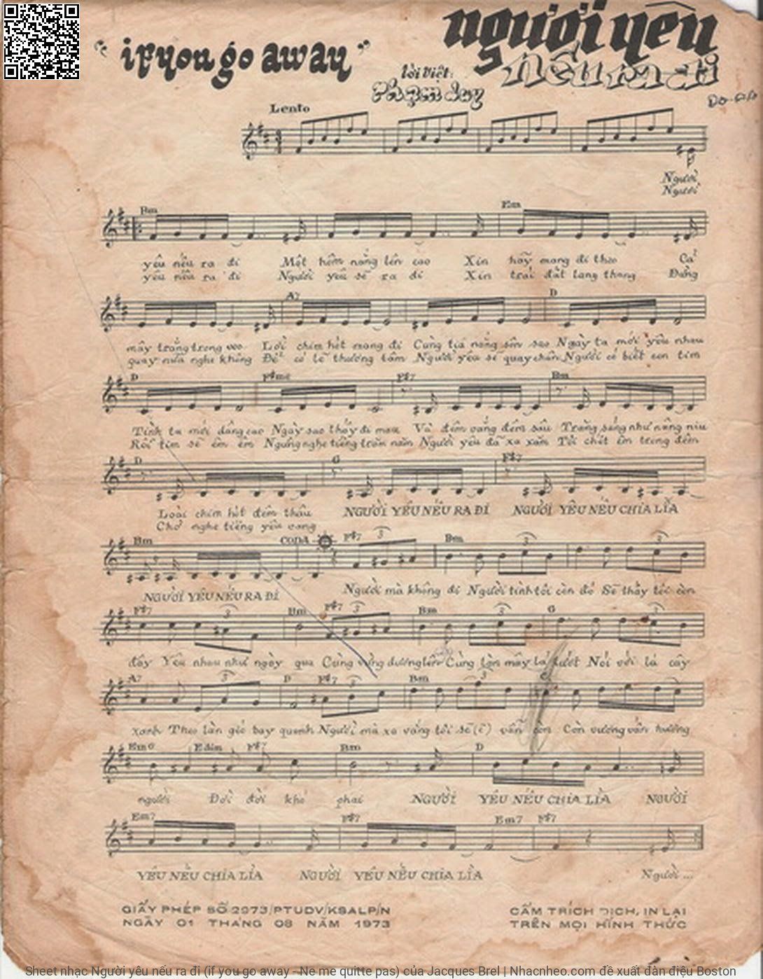 Trang 2 của Sheet nhạc PDF bài hát Người yêu nếu ra đi (if you go away - Ne me quitte pas) - Jacques Brel, 1. Người yêu  nếu ra đi, một hôm nắng lên cao. Xin hãy  mang đi theo, cả mây trắng trong veo