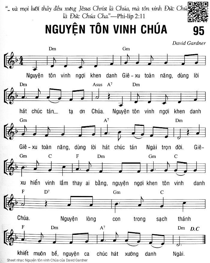 Trang 1 của Sheet nhạc PDF bài hát Nguyện tôn vinh Chúa - David Gardner, Nguyện  tôn vinh ngợi khen danh  Giêxu toàn năng