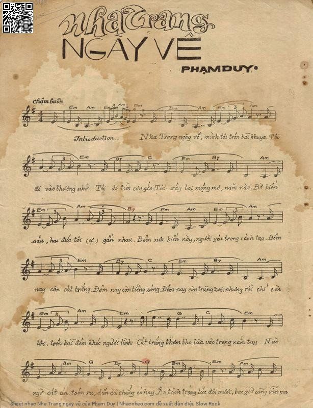 Trang 2 của Sheet nhạc PDF bài hát Nha Trang ngày về - Phạm Duy, 1. Nha  Trang ngày  về, mình  tôi trên bãi  khuya. Tôi  đi vào thương  nhớ, tôi  đi tìm cơn  gió