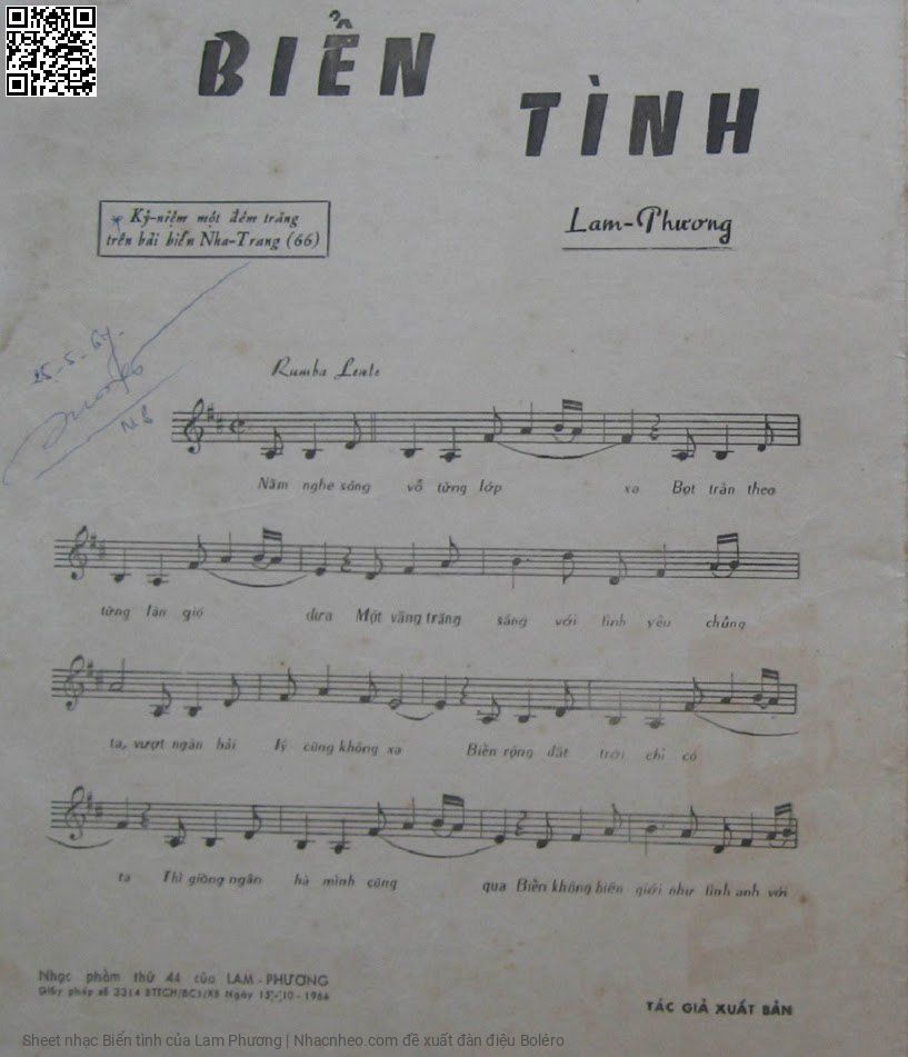 Trang 6 của Sheet nhạc PDF bài hát Biển tình - Lam Phương, 1. Nằm nghe sóng  vỗ từng lớp xa. Bọt tràn theo  từng làn gió  đưa Một vầng trăng  sáng như tình yêu chúng  ta