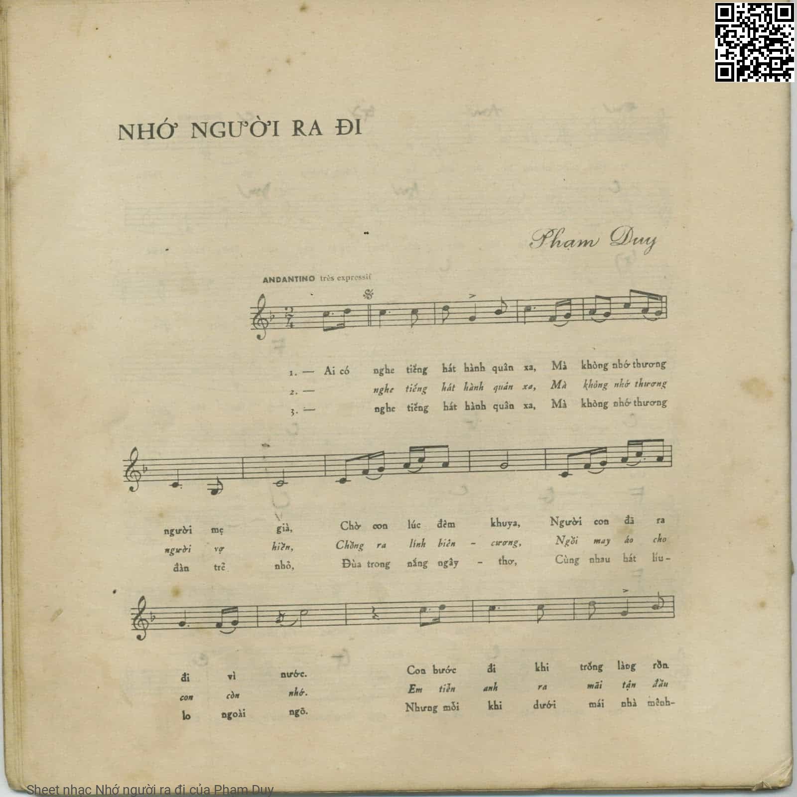 Trang 3 của Sheet nhạc PDF bài hát Nhớ người ra đi - Phạm Duy, Ai có  nghe tiếng  hát hành quân  xa. Mà  không nhớ thương  người mẹ  già Chờ con lúc đêm  khuya