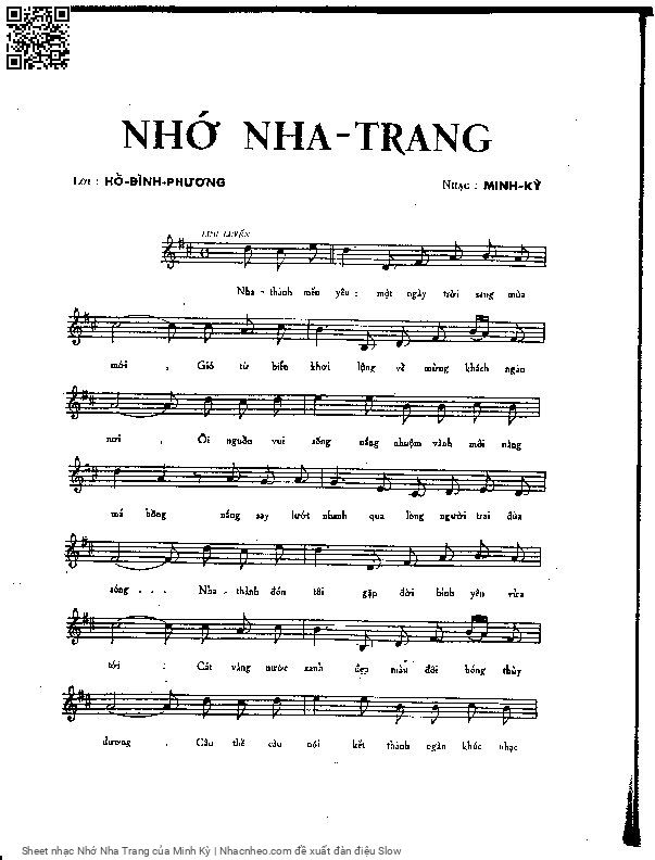 Trang 1 của Sheet nhạc PDF bài hát Nhớ Nha Trang - Minh Kỳ, 1. Nha thành mến  yêu một ngày trời sang mùa  mới