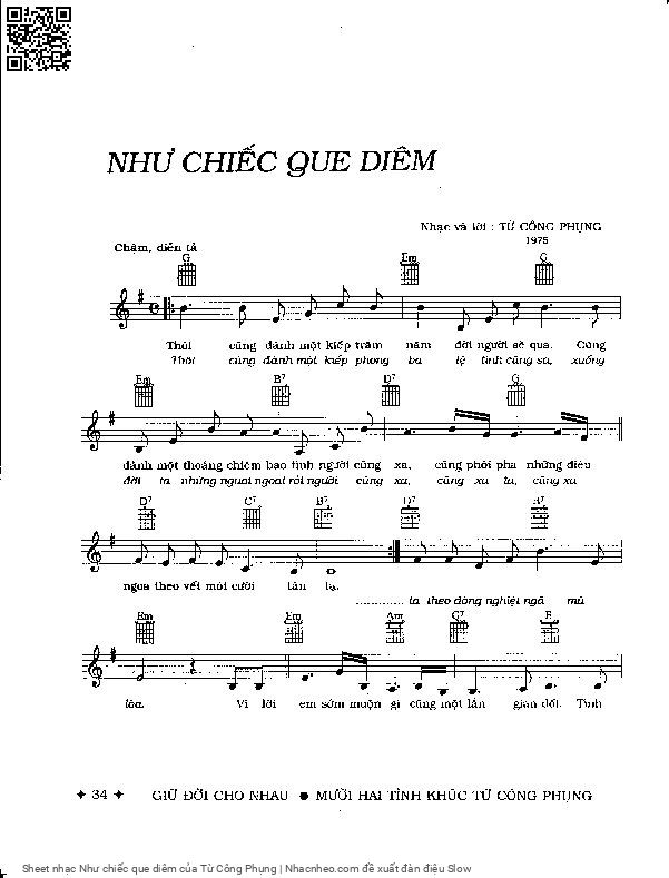 Trang 1 của Sheet nhạc PDF bài hát Như chiếc que diêm - Từ Công Phụng, 1.  Thôi cũng đành một kiếp trăm  năm đời người sẽ qua. Cũng  đành một thoáng chiêm  bao tình người cũng xa