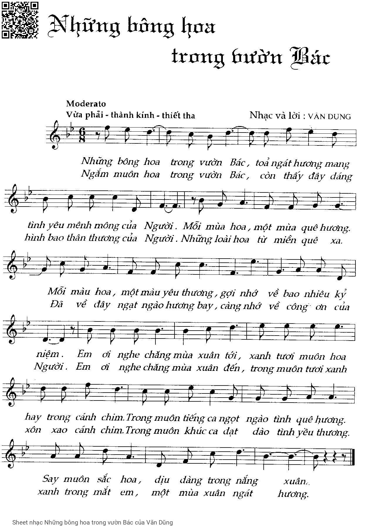 Trang 1 của Sheet nhạc PDF bài hát Những bông hoa trong vườn Bác - Văn Dũng, 1. Những bông  hoa trong vườn  Bác. Toả ngát  hương mang tình  yêu mênh mông của  Người