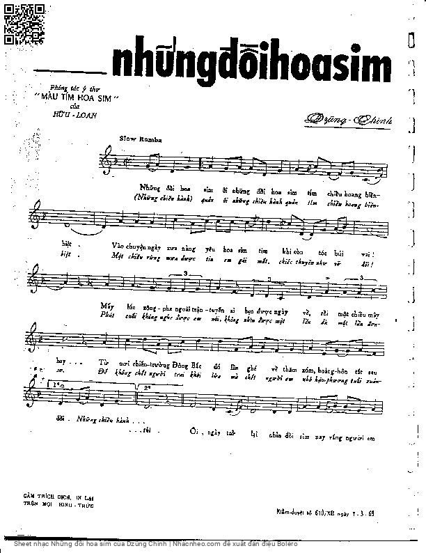 Trang 1 của Sheet nhạc PDF bài hát Những đồi hoa sim - Dzũng Chinh, 1. Những đồi hoa  sim ôi những đồi hoa  sim tím  chiều hoang biền  biệt. Vào chuyện ngày  xưa nàng yêu hoa sim  tím khi còn tóc búi  vai