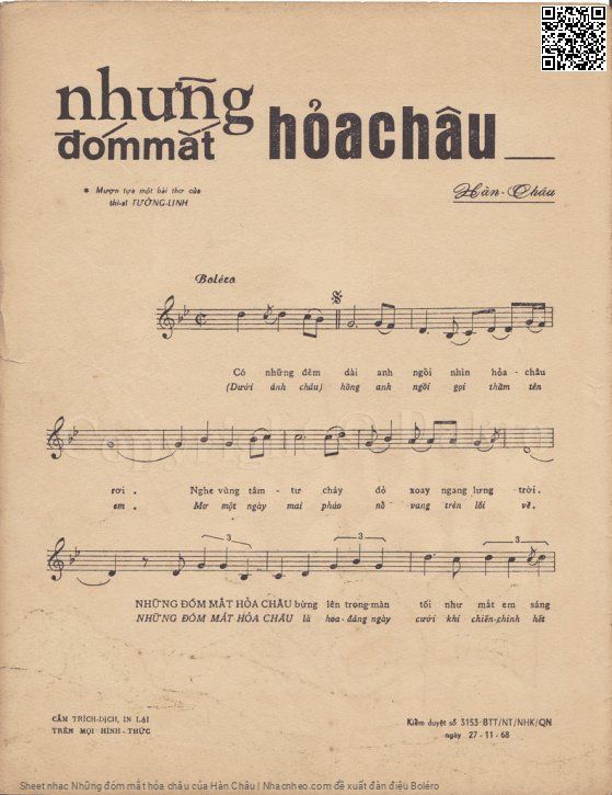 Trang 2 của Sheet nhạc PDF bài hát Những đóm mắt hỏa châu - Hàn Châu, 1. Có những đêm  dài, anh  ngồi nhìn hoả châu  rơi. Nghe vùng tâm  tư cháy  đỏ xoay ngang lưng  trời