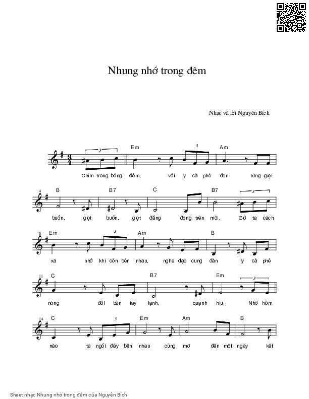 Sheet nhạc Nhung nhớ trong đêm