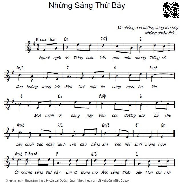 Sheet nhạc Những sáng thứ bảy