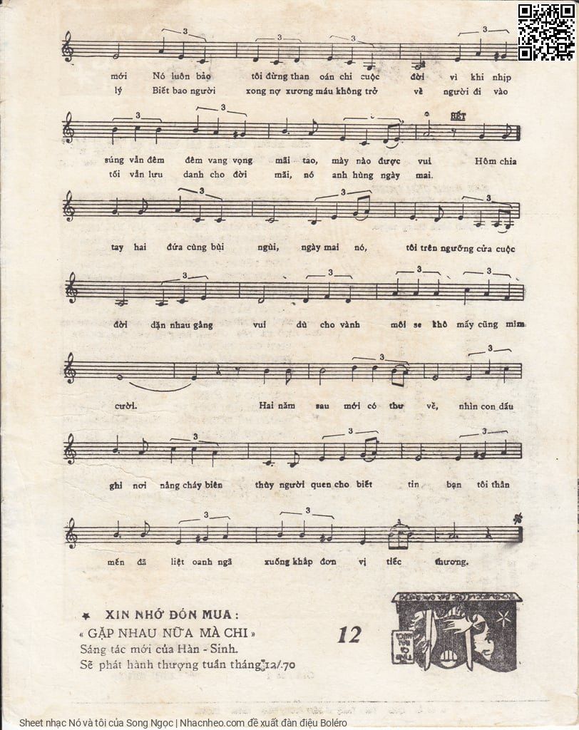 Trang 3 của Sheet nhạc PDF bài hát Nó và tôi - Song Ngọc, 1. Tôi nó sinh ra nhằm chinh chiến mới quen nhau mà thương mến. Nó quê ngoài  kia từ lâu  lắm chưa lần  về