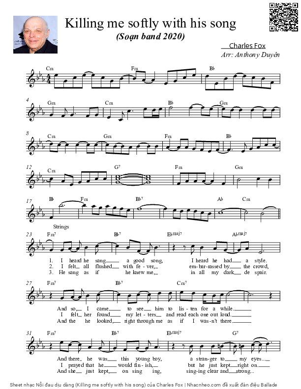 Trang 5 của Sheet nhạc PDF bài hát Nỗi đau dịu dàng (Killing me softly with his song) - Charles Fox, 1.  Ngồi nghe anh  hát thiên tình ca  ngỡ như đất  trời giao hòa. Và tai nghe  thấy một rừng âm vang  khúc hát dâng đời ta