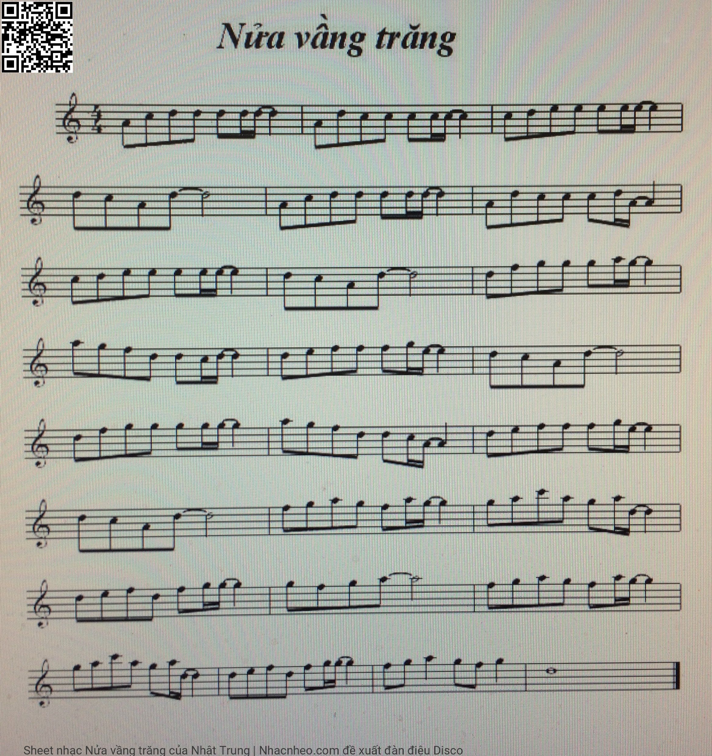 Trang 1 của Sheet nhạc PDF bài hát Nửa vầng trăng - Nhật Trung, Nửa vầng  trăng đơn côi trong đêm. Buồn nhớ  ai trăng rơi trên sông Cùng sông  nước trăng trôi lang thang