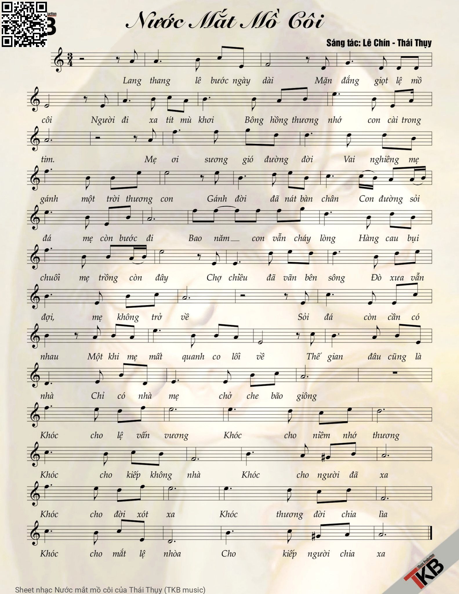 Trang 1 của Sheet nhạc PDF bài hát Nước mắt mồ côi - Thái Thụy (TKB music), Intro:.  