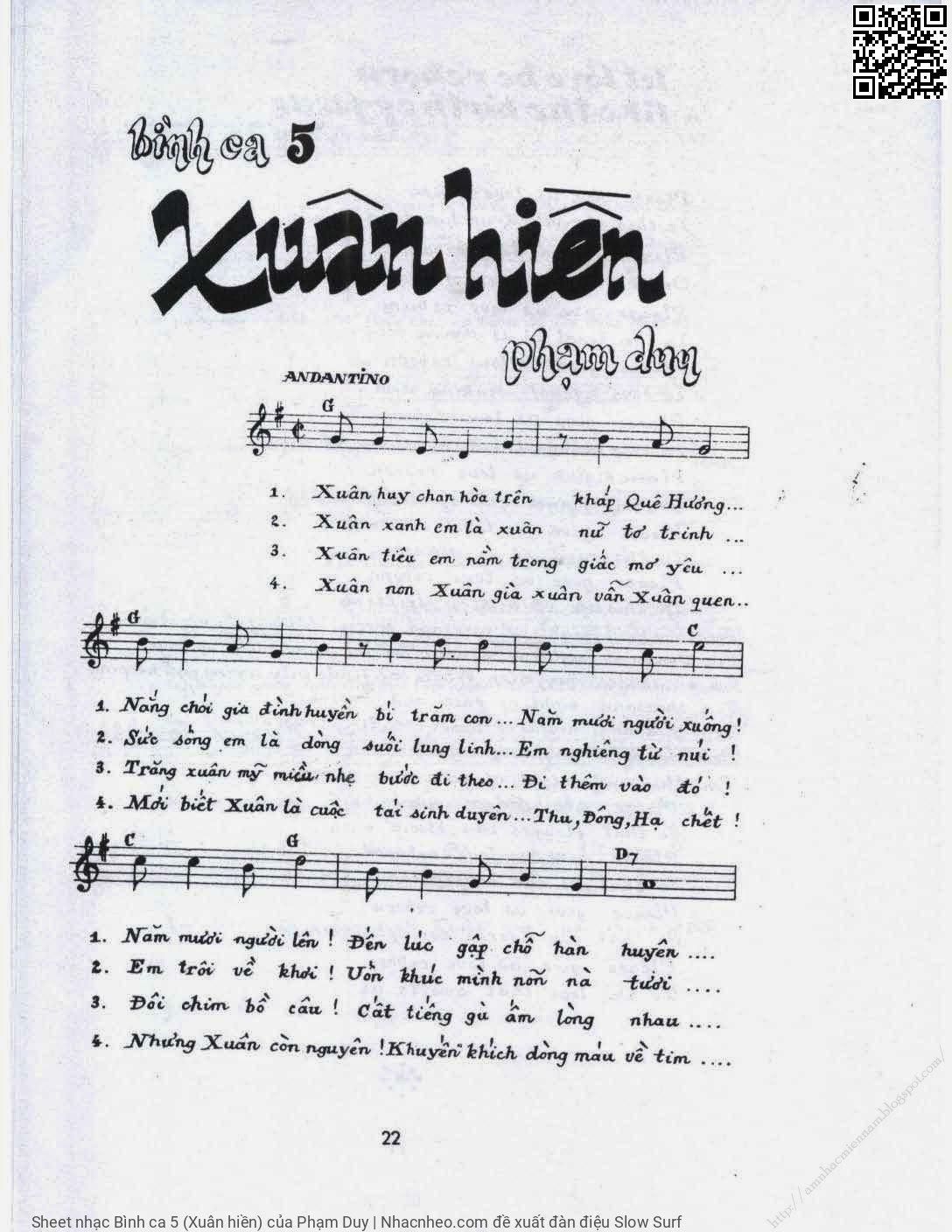 Trang 1 của Sheet nhạc PDF bài hát Bình ca 5 (Xuân hiền) - Phạm Duy, 1.  Xuân huy chan hoà trên khắp quê hương. Nắng chói gia đình huyền bí trăm con Năm mươi người  xuống, năm mươi người  lên