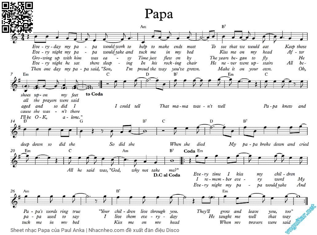 Trang 3 của Sheet nhạc PDF bài hát Papa - Paul Anka, 1.  Nhớ những năm xa xưa ngày tôi bé  dại có cha mẹ yêu. Nhớ  đến năm xưa còn bé đêm đêm  về cha hôn trán con