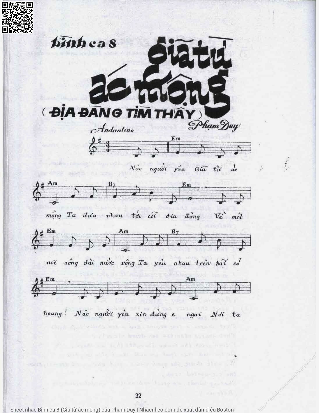 Trang 1 của Sheet nhạc PDF bài hát Bình ca 8 (Giã từ ác mộng) - Phạm Duy, 1. Nào người  yêu, giã từ ác  mộng. Ta đưa  nhau tới cõi địa  đàng Về một nơi sông dài nước  rộng