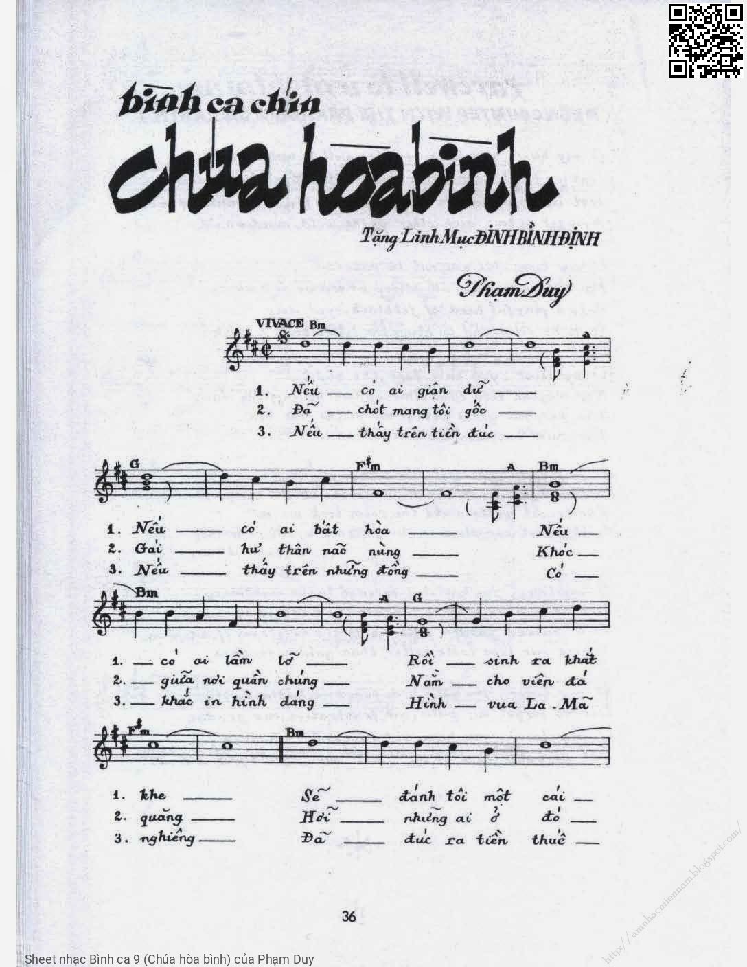 Sheet nhạc Bình ca 9 (Chúa hòa bình)