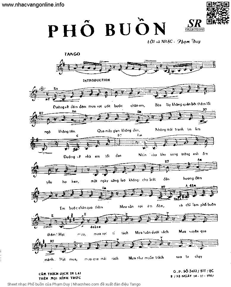 Trang 2 của Sheet nhạc PDF bài hát Phố buồn - Phạm Duy, Đường về đêm đêm mưa rơi ướt  bước chân em. Bùn lầy không quên bôi thêm lối  ngõ không tên